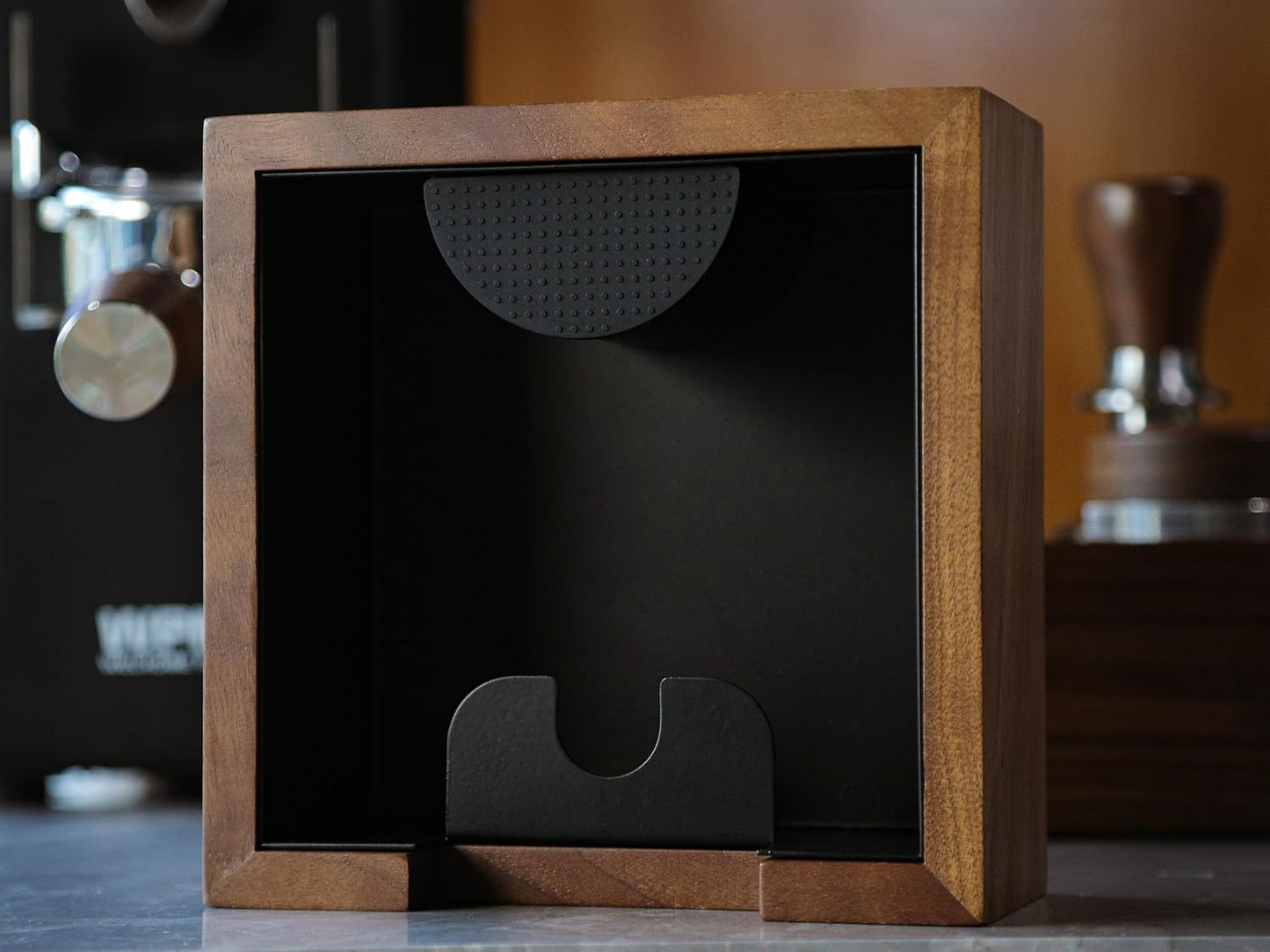 Wooden Espresso Knock Box Walnut Dump Bin for Coffee Grounds Disposal Durable, Shock-Absorbent Espresso Machine Accessories, Easy to Clean Tamping Station