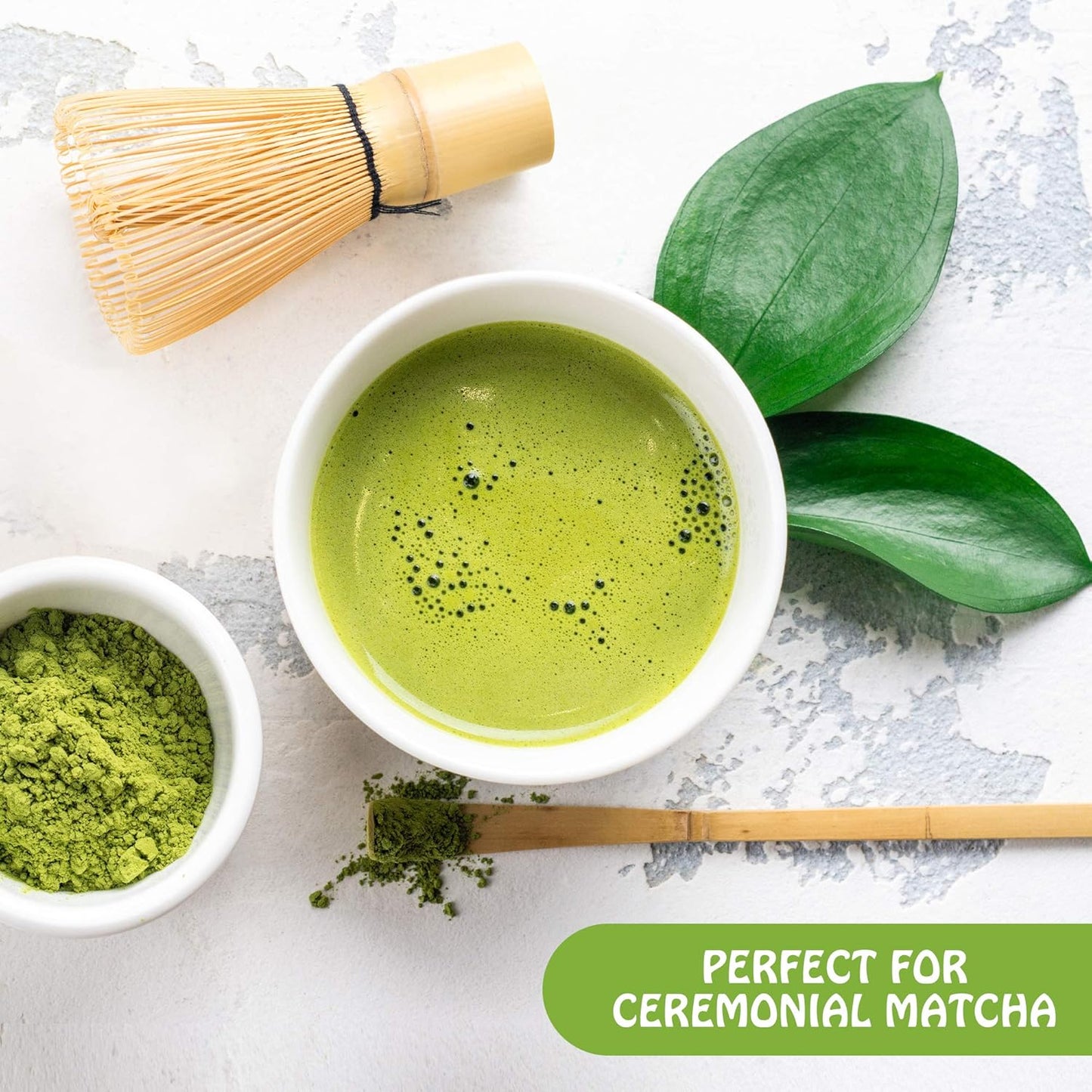 Marce Matcha Whisk Set- Matcha Set includes Matcha Bowl, Sifter, Holder and Scoop- The Perfect Bamboo Whisk for Matcha Tea (White)