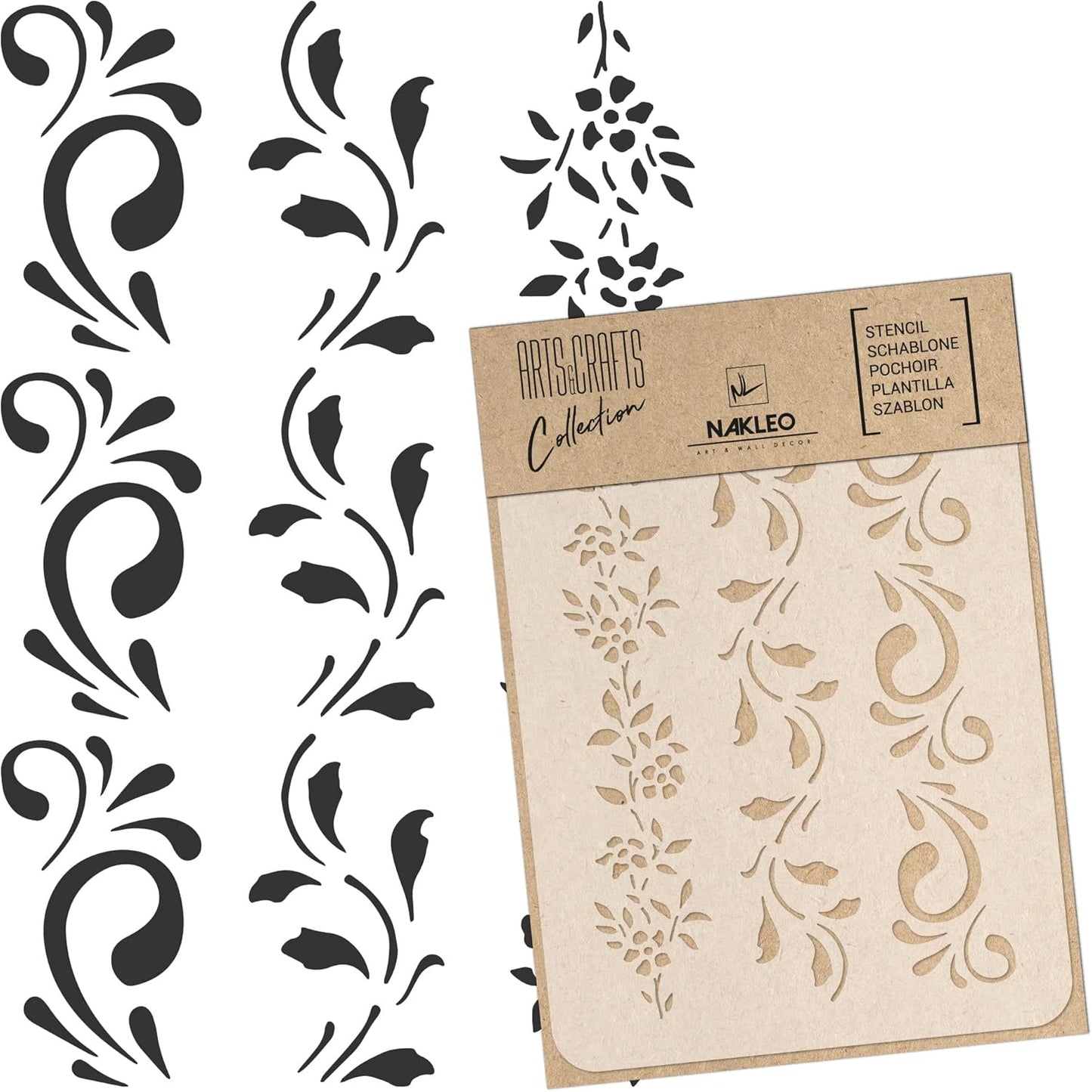 NAKLEO Painting Stencil for Crafts A4 8.3” x 11.8”, Border Flower Plant Pattern, Reusable Plastic DIY & Scrapbooking Drawing Template, Decoupage Art Home Decor, Wall Wood Fabric Furniture