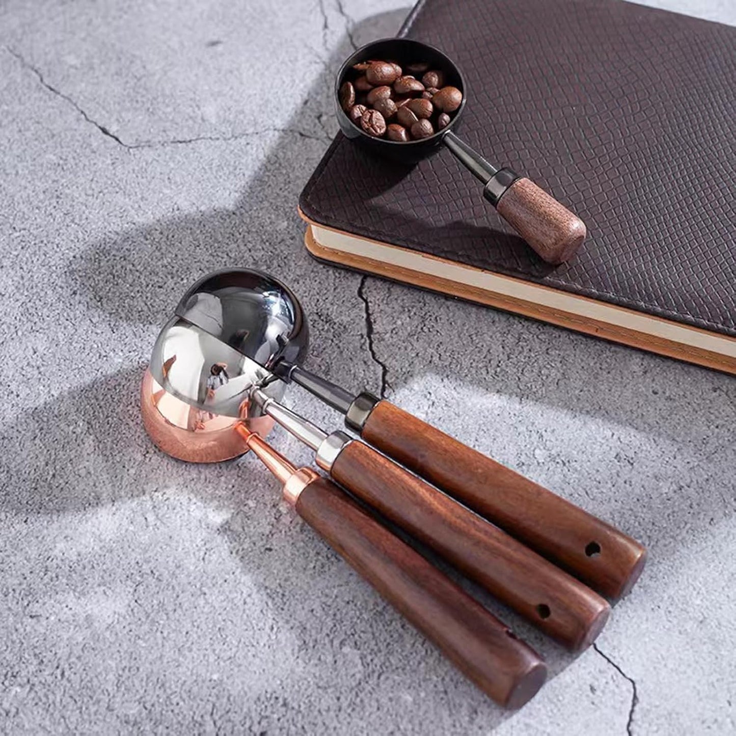 Vintage Coffee Measuring Spoon - 304 Stainless Steel, Coffee Scoop，10g Capacity, Walnut Handle - Perfect for Coffee, Tea, and More (Silver (2 pcs))