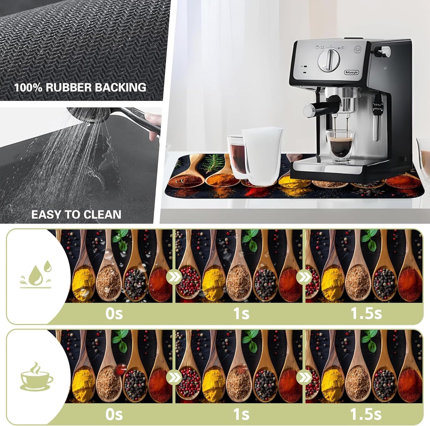 Dish Drying Mat Colorful Spices Herbs Kitchen Mat 12"x19" Bsorbent Coffee Maker Mat for Dishes,Utensils Coffee Maker Pots and Pans Easy Clean Dish Slip Resistant Pad