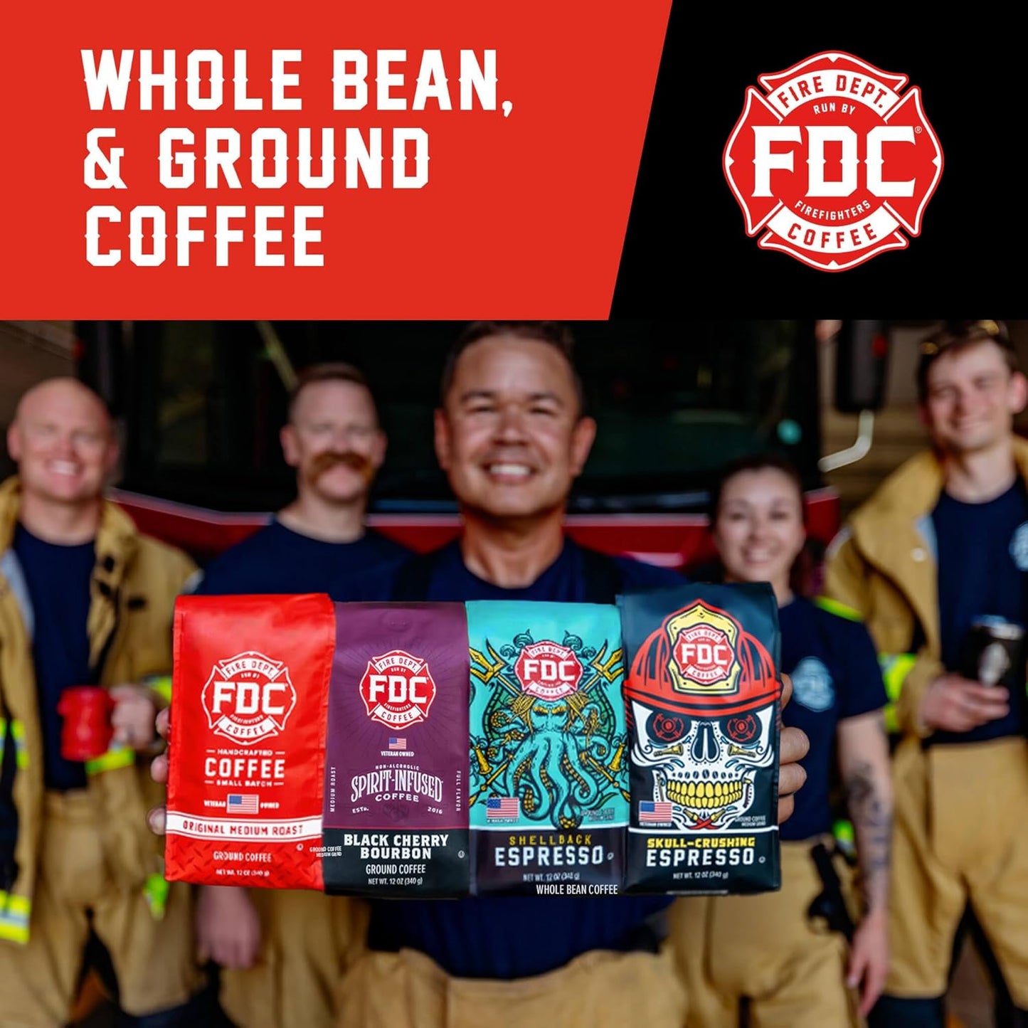 Fire Department Coffee - Gives Back to Firefighters - Vanilla Sprinkle Donut Ground Coffee - Medium Roast - Roasted in the USA - Veteran Owned - 12 oz