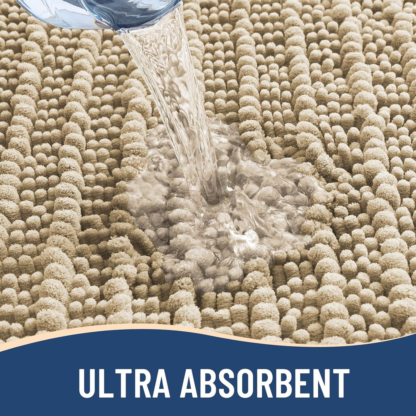 Arotive Luxury Chenille Bathroom Rug Mat, Extra Soft Thick Absorbent Shaggy Bath Rugs, Non-Slip Machine Wash Dry, Plush Bath Mats for Bathroom, Shower and Tub, 44x24, Beige