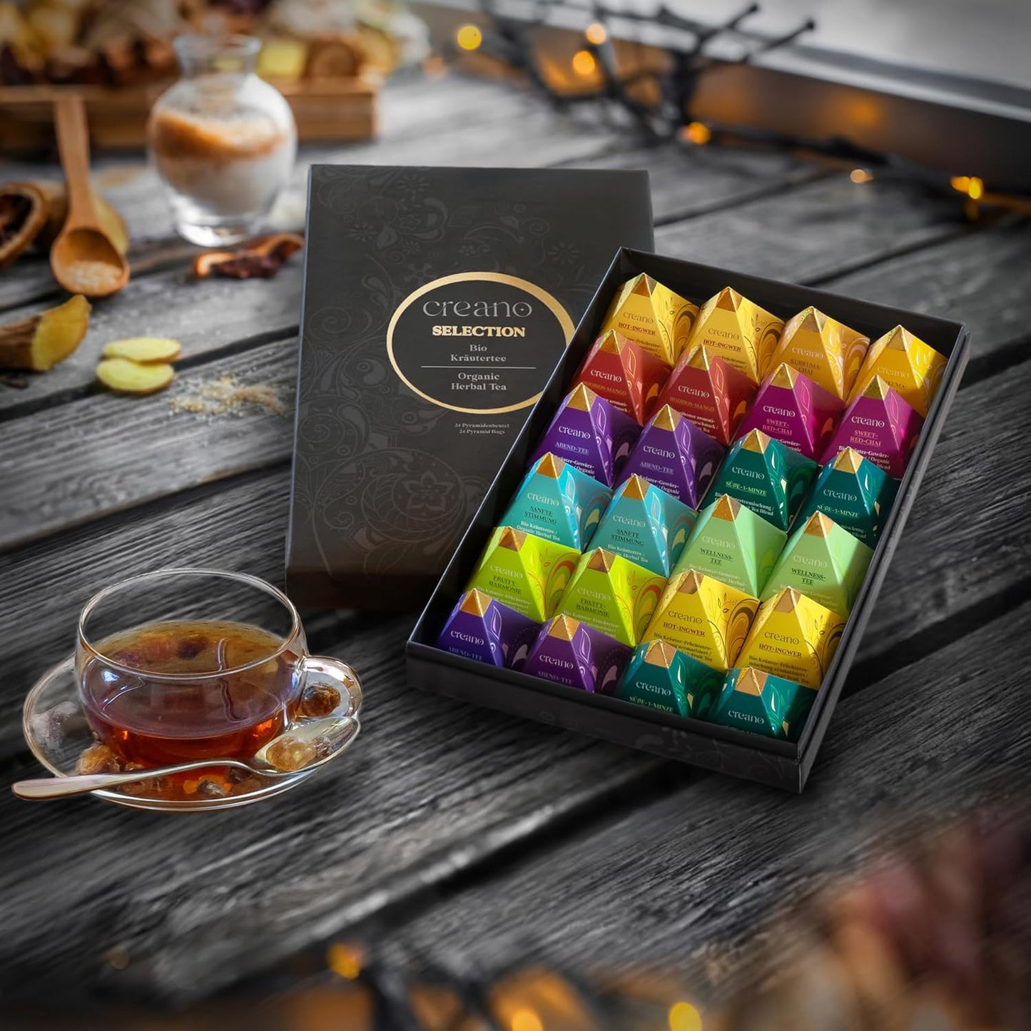 Creano Organic Herbal Tea Gift Set "Organic Herbal Tea" – 24 Pyramid Tea Bags in 9 Different Varieties – 60 g*