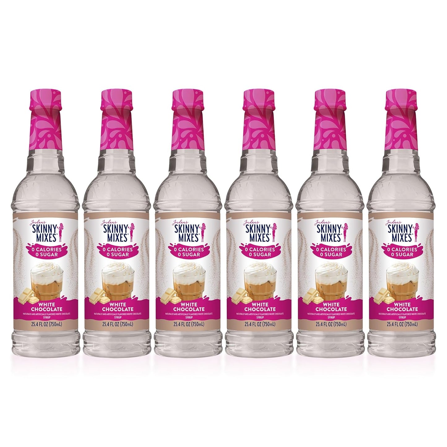 Jordan's Skinny Syrups Sugar Free Coffee Syrup, White Chocolate Flavor Mix, Zero Calorie Flavoring for Lattes, Protein Shake, Cocktail & More, Gluten Free, Keto Friendly, 25.4 Fl Oz, 6 Pack