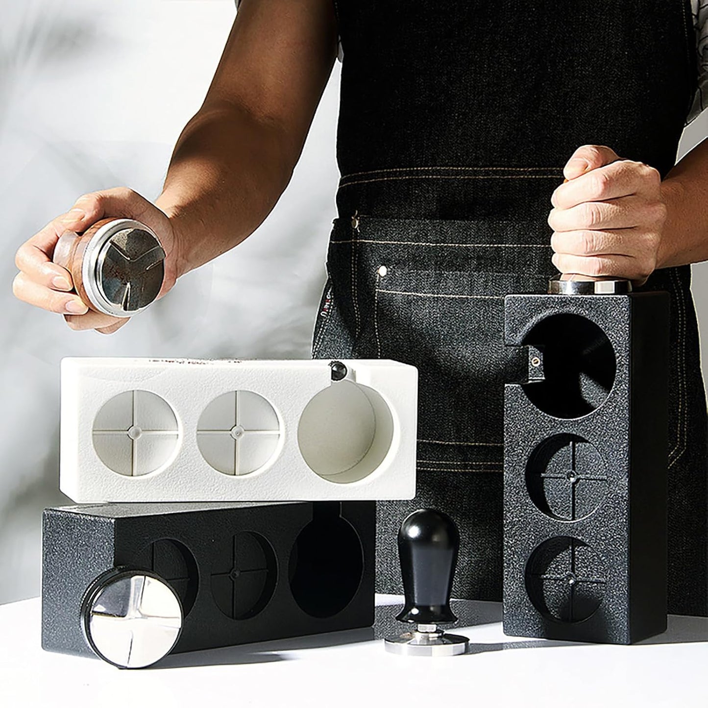 Espresso Tamping Station, ABS Plastic Black Portafilter Holder Espresso Coffee Equipment for Bar Home Office,Fit for 51mm 53mm(Accessories not Included)