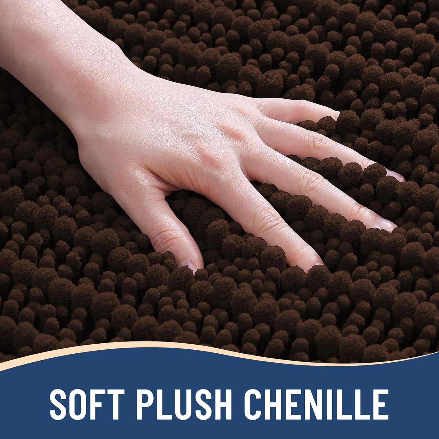 Arotive Luxury Chenille Bathroom Rug Mat, Extra Soft Thick Absorbent Shaggy Bath Rugs, Non-Slip Machine Wash Dry, Plush Bath Mats for Bathroom, Shower and Tub, 60x20, Brown