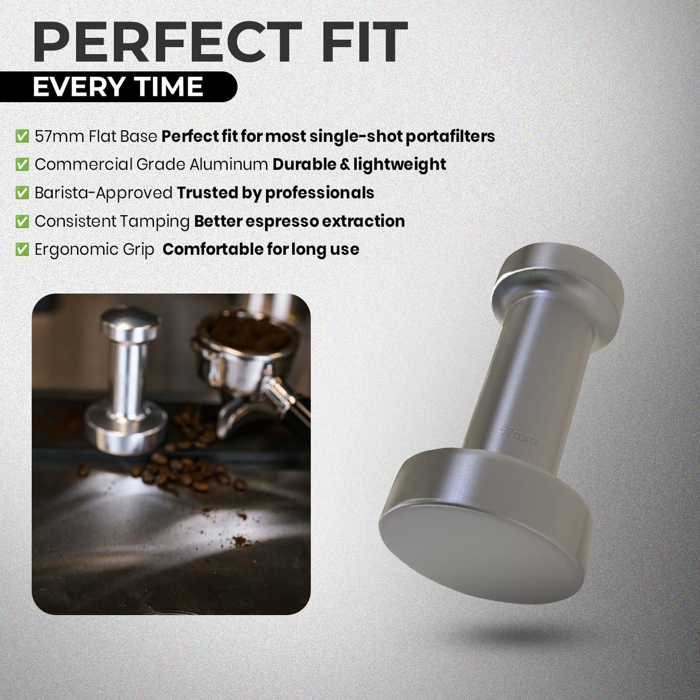 Rattleware Premium Aluminum Espresso Tamper (57 mm) - Ideal for Baristas & Coffee Lovers - Sleek Material & Design - Ultimate Tamping Precision & Consistency