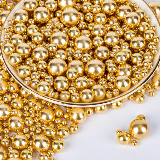 Twisweet Gold Pearl Sprinkles for Cake Decorating, Edible Sugar Pearls for Baking, Mix Size, Cake Topper Cupcake Cookie Ice Cream Dessert Decorations, Valentines Birthday Christmas Supplies (130g/4.58oz)