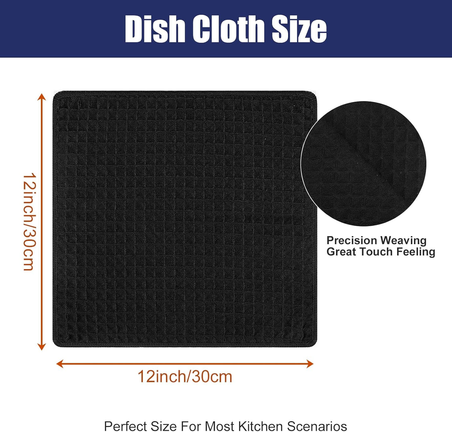 Homaxy Microfiber Waffle Weave Kitchen Dish Cloths, 12 x 12 Inch Ultra Absorbent and Solid Color Dish Towels for Kitchen Fast Drying Dishcloth for Washing Dishes, 6 Pack, Black