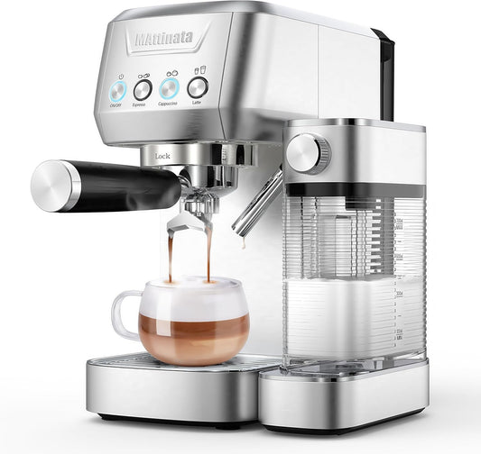 Cappuccino Machine 20 Bar, Professional Espresso Machines for Home and Office with Automatic Milk Frothering System, Barista Compact Latte Maker for Coffee Lovers, Stainless Steel-Mattino