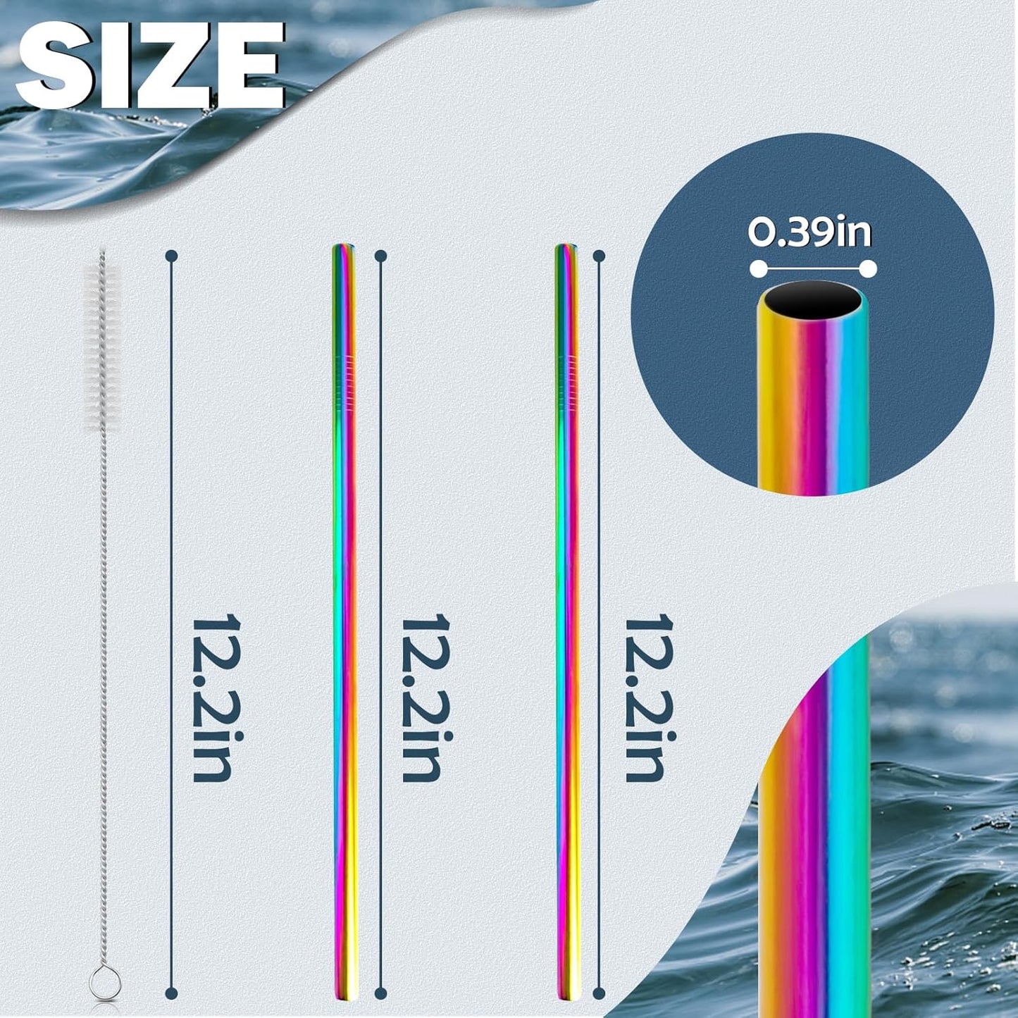 for Stanley Quencher 40oz Tumbler 6x Metal Stainless Steel Straws, 12inch Replacement Extra Long/Tall Straws for Stanley Cup 40oz Drinking Reusable Accessories (6x Straight,10mm Colorful)