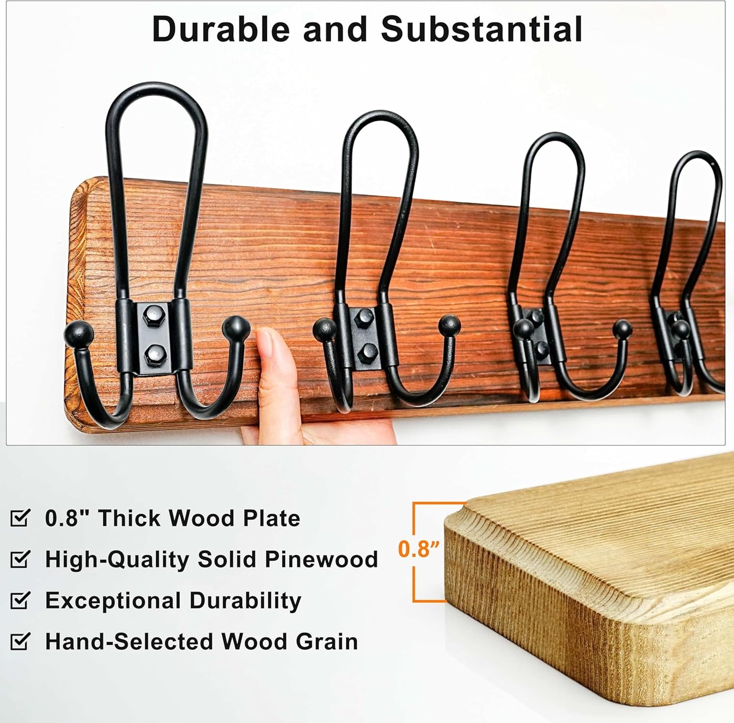 Dseap Coat Rack Wall Mounted - Heavy Duty Farmhouse Rustic Wall Coat Hanger with 5 Wire Hooks for Clothes Hat Jacket Towel, RusticWire, J1-5A, Weathered Brown & Black