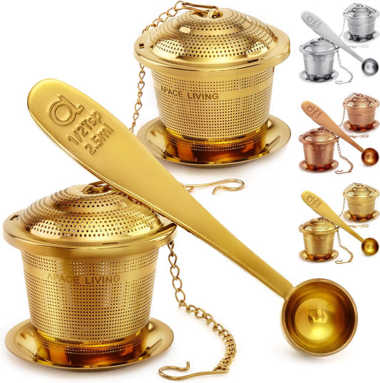Tea Infuser (Set of 2) with Tea Scoop and Drip Dray - Ultra Fine Tea Strainer for Loose Leaf Tea - Stainless Steel Tea Steeper for a Superior Brewing Experience