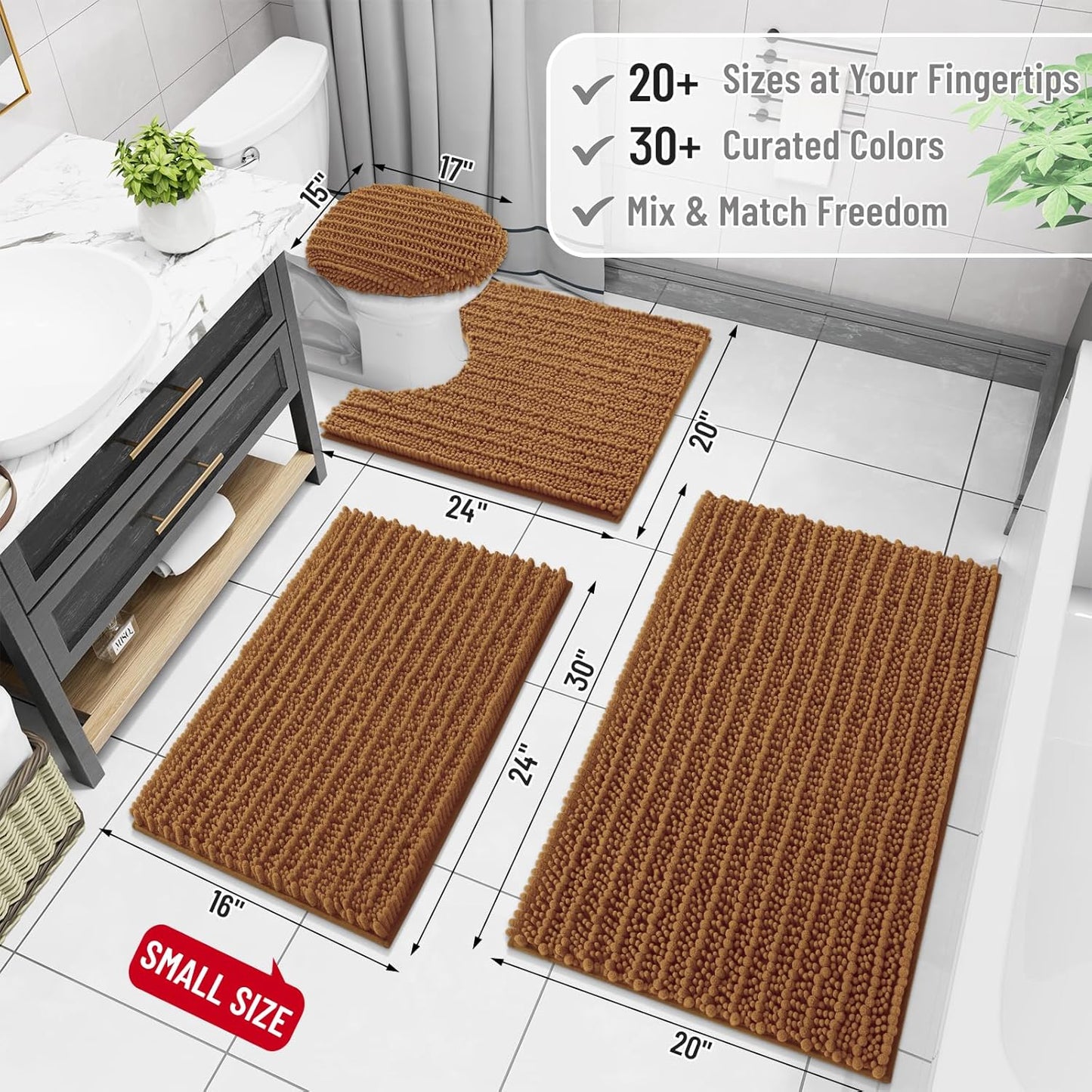 Arotive Luxury Chenille Bathroom Rug Mat, Extra Soft Thick Absorbent Shaggy Bath Rugs, Non-Slip Machine Wash Dry, Plush Bath Mats for Bathroom, Shower and Tub, 36x24, Ochre