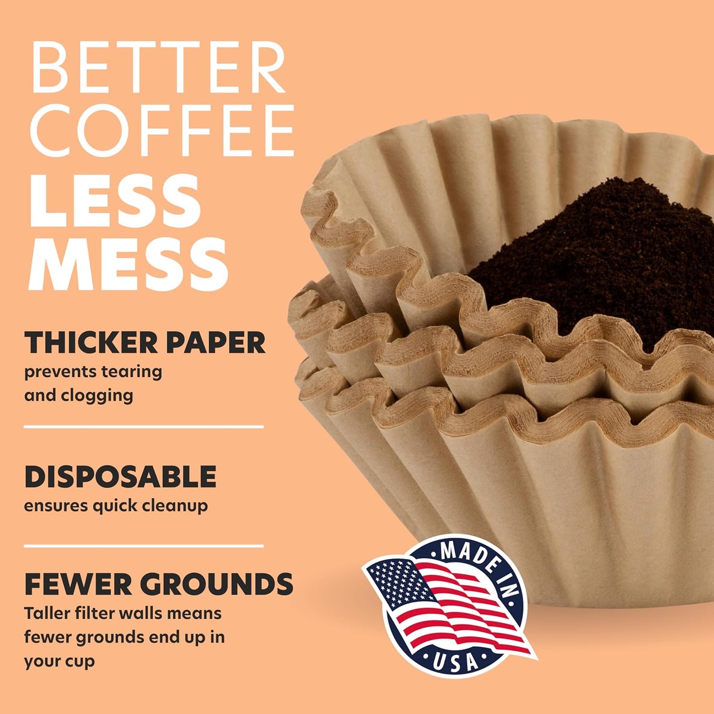 Tupkee Coffee Filters 8-12 Cups - 200 Count, Basket Style, Natural Brown Unbleached Coffee Filter, Made in the USA