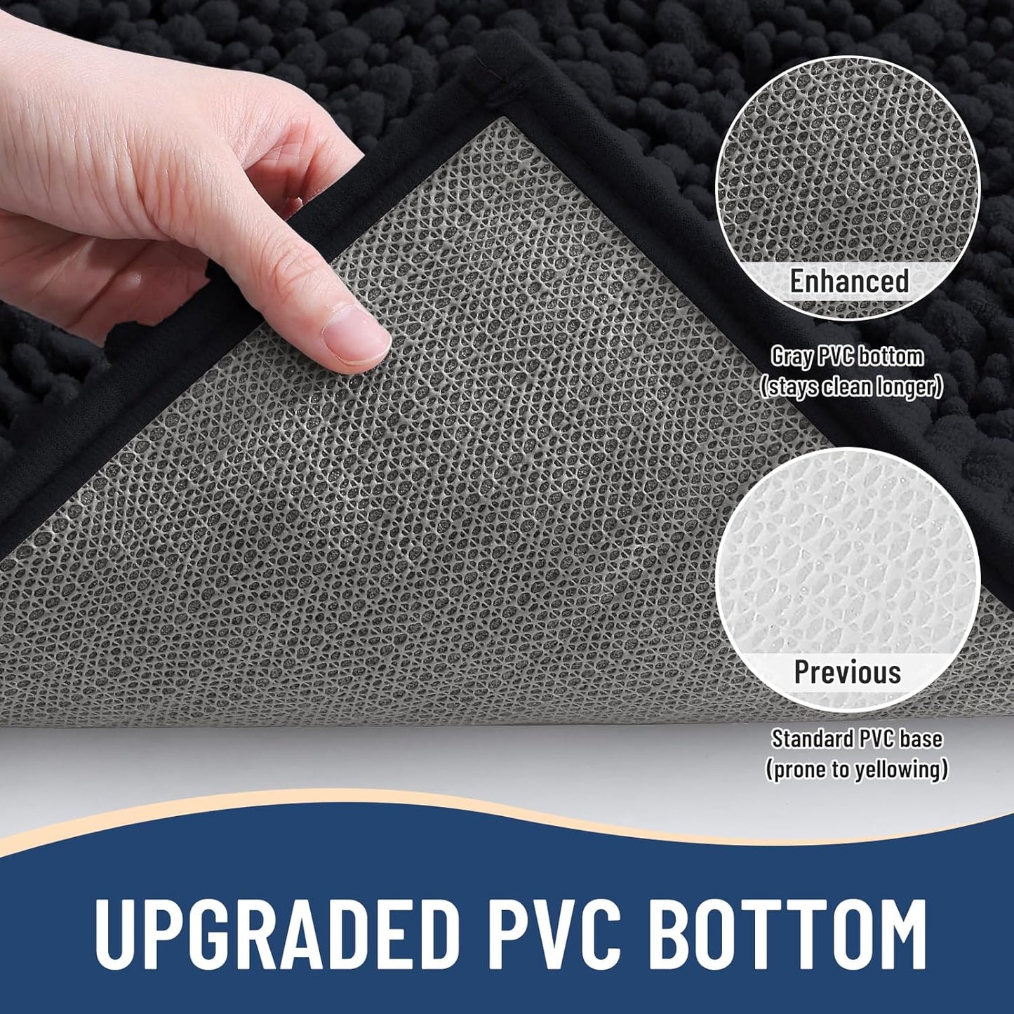 Arotive Luxury Chenille Bathroom Rug Mat, Extra Soft Thick Absorbent Shaggy Bath Rugs, Non-Slip Machine Wash Dry, Plush Bath Mats for Bathroom, Shower and Tub, 30x17, Black