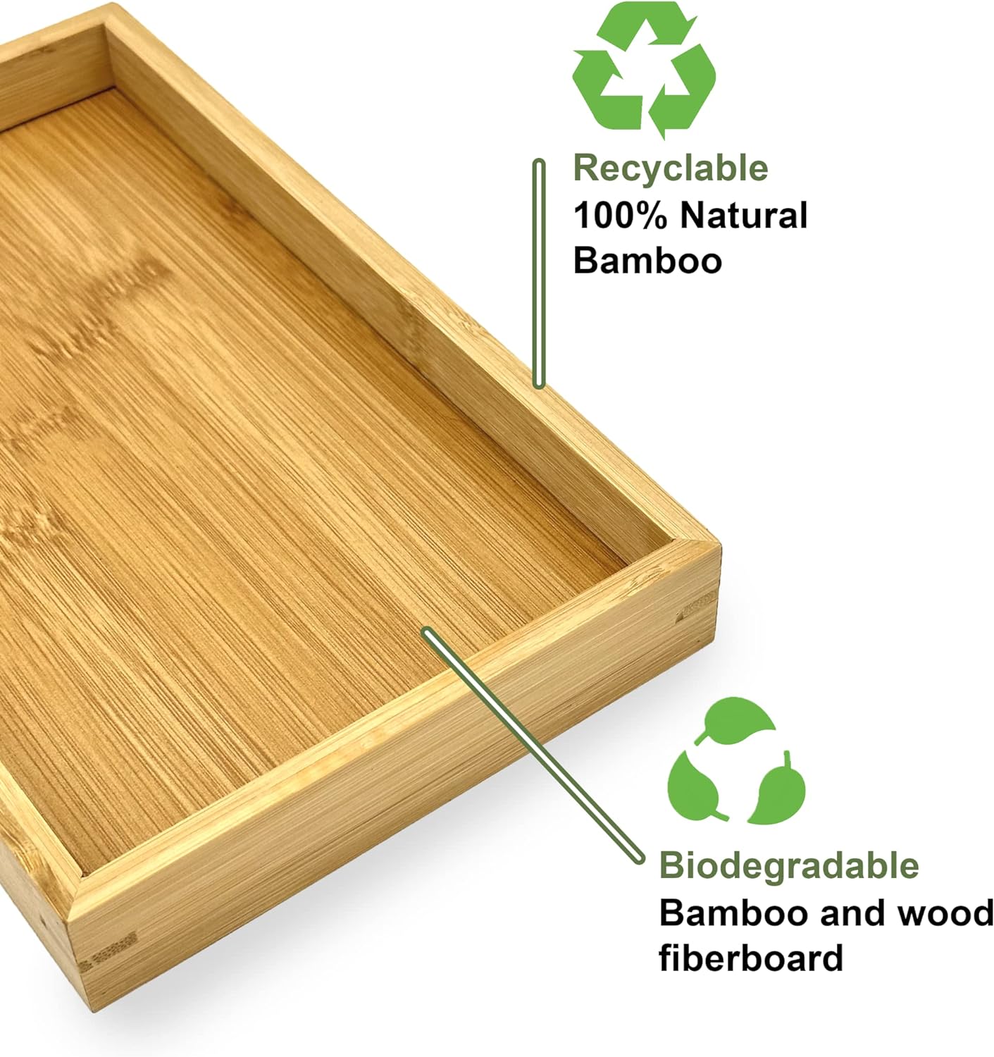 Bam & Boo (1-Pack) Natural Bamboo Rectangle Serving & Vanity Tray - for Kitchen, Bathroom, Countertop, Coffee Table (15.75" x 11" x 1.2")
