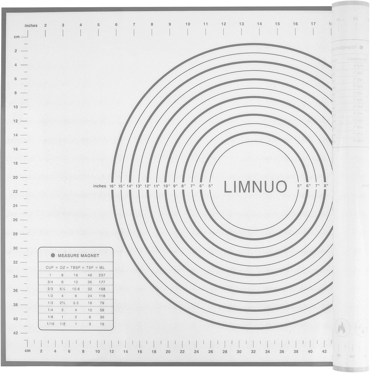 Silicone Baking Mat，Non Stick Rolling Dough with Measurements for Pie Pizza Cookies Fondant Making，Extra Thick Non Slip Silicone Pastry Mat