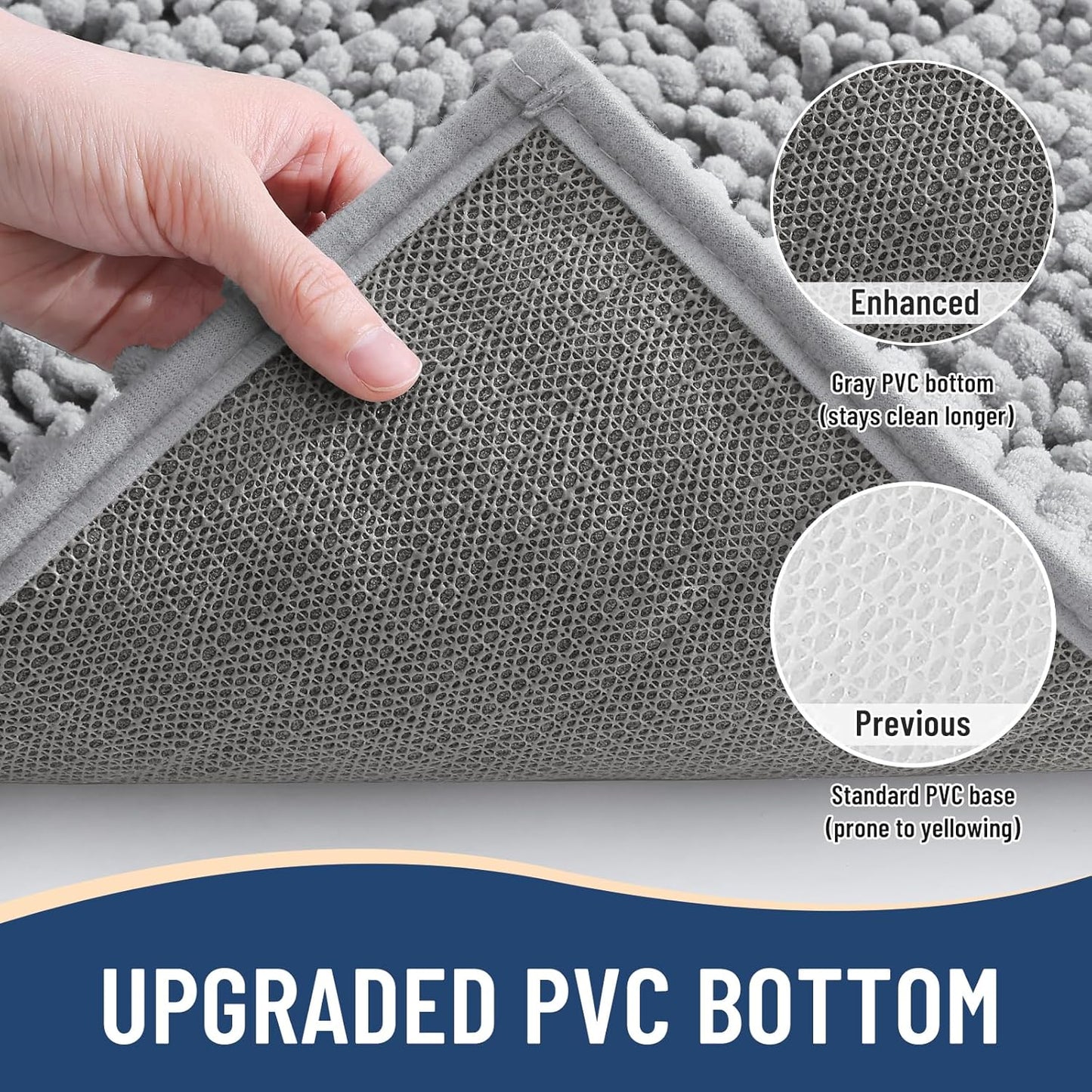 Arotive Luxury Chenille Bathroom Rug Mat, Extra Soft Thick Absorbent Shaggy Bath Rugs, Non-Slip Machine Wash Dry, Plush Bath Mats for Bathroom, Shower and Tub, 60x20, Light Grey