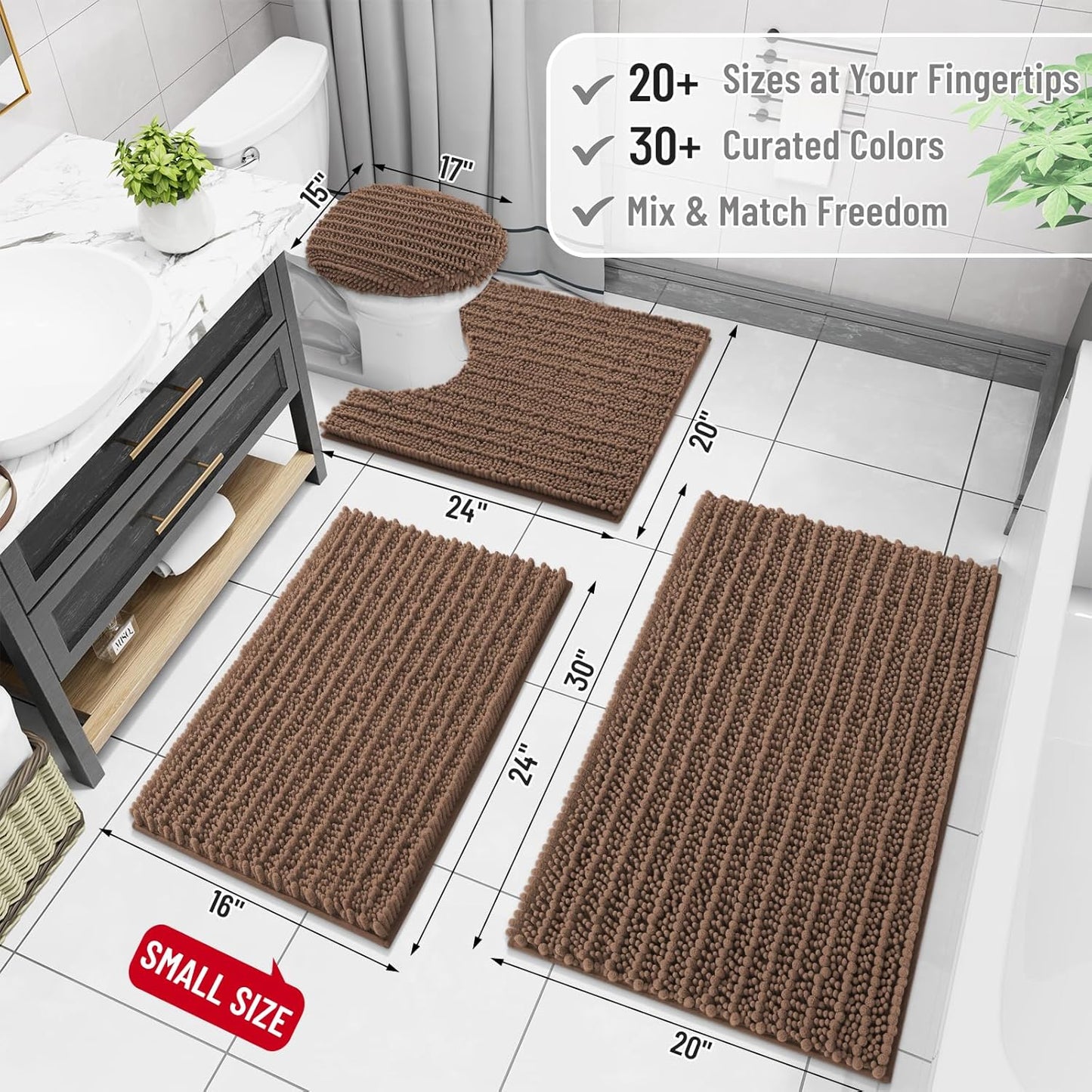 Arotive Luxury Chenille Bathroom Rug Mat, Extra Soft Thick Absorbent Shaggy Bath Rugs, Non-Slip Machine Wash Dry, Plush Bath Mats for Bathroom, Shower and Tub, 36x24, Mocha