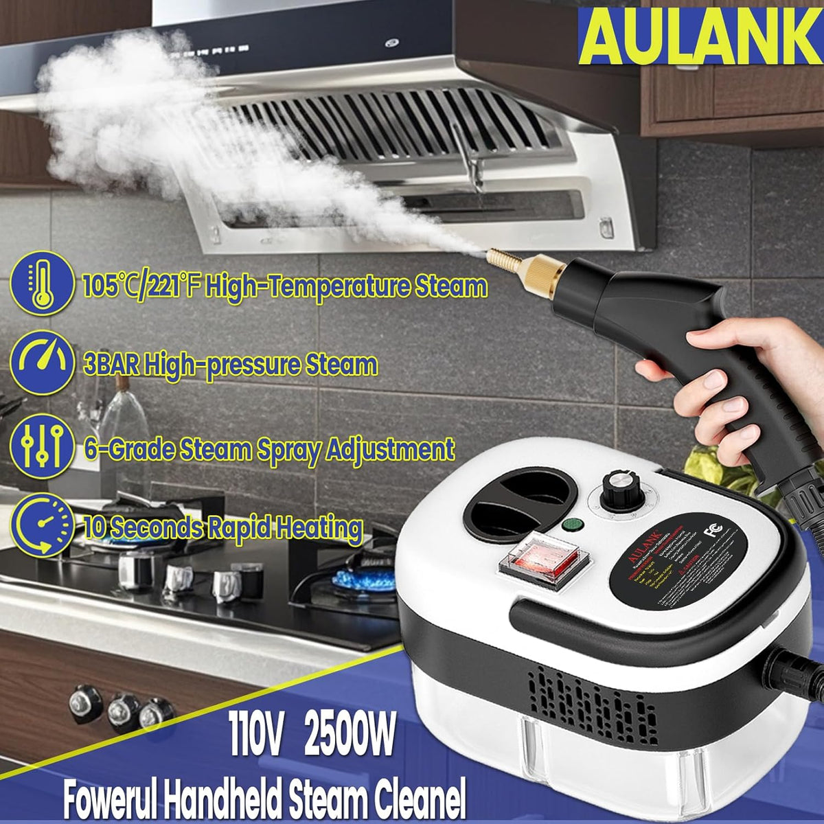 2500W Handheld Steam Cleaner,Portable Car Steamer For Auto Detailing,High-Temperature and Pressure Steam Cleaner For Home, Steam Cleaning Machine for Furniture,Kitchen,Grout,Floor,Tile (03-White)