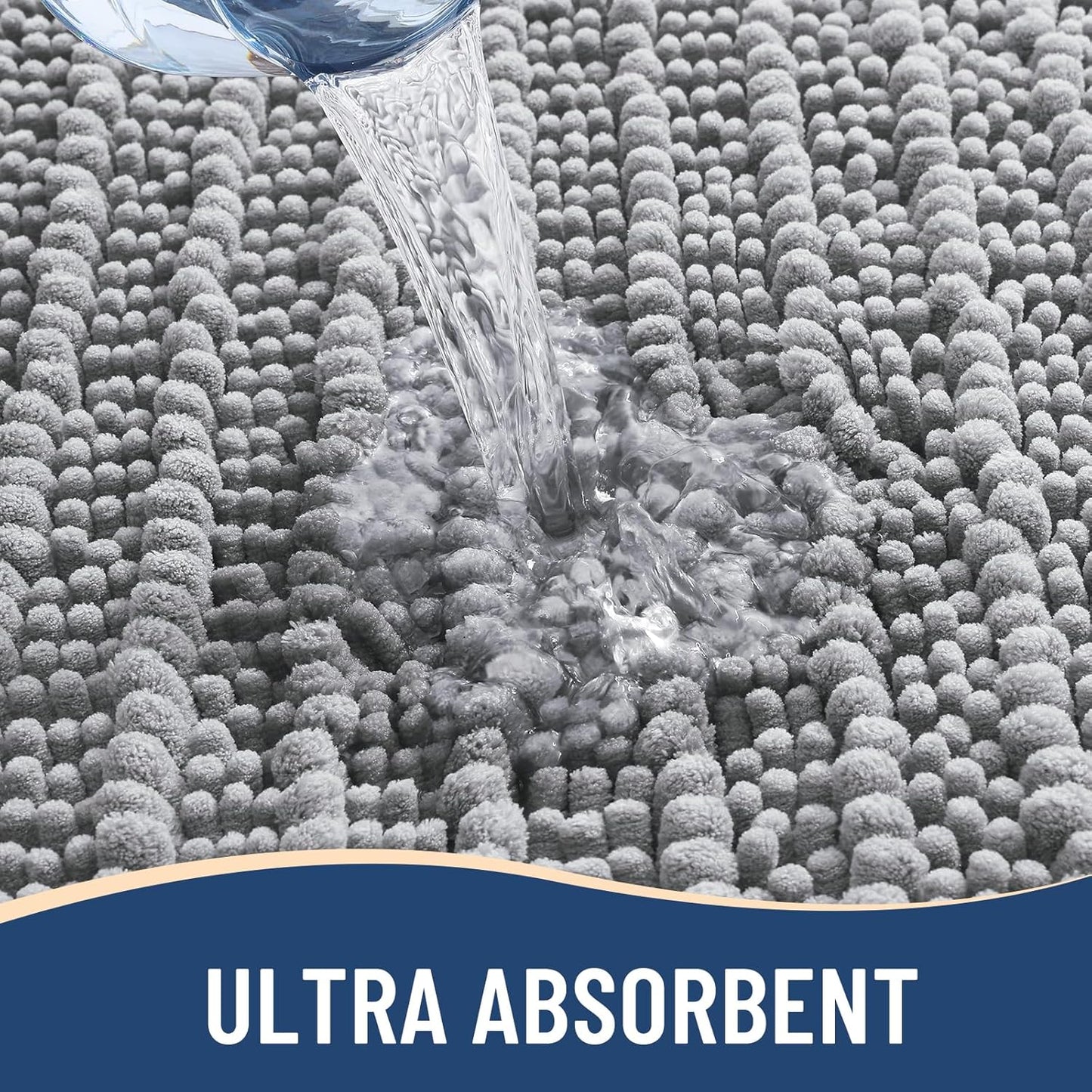 Arotive Luxury Chenille Bathroom Rug Mat, Extra Soft Thick Absorbent Shaggy Bath Rugs, Non-Slip Machine Wash Dry, Plush Bath Mats for Bathroom, Shower and Tub, 40x24, Light Grey