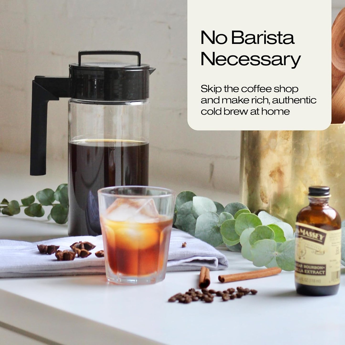 Takeya Tritan Cold Brew Coffee Maker - Airtight Pitcher with Leak-Free Lid - BPA-Free Cold Brew Maker with Silicone Handle - Dishwasher-Safe Pitcher for Homemade Cold Brew - 2 Quart, Black