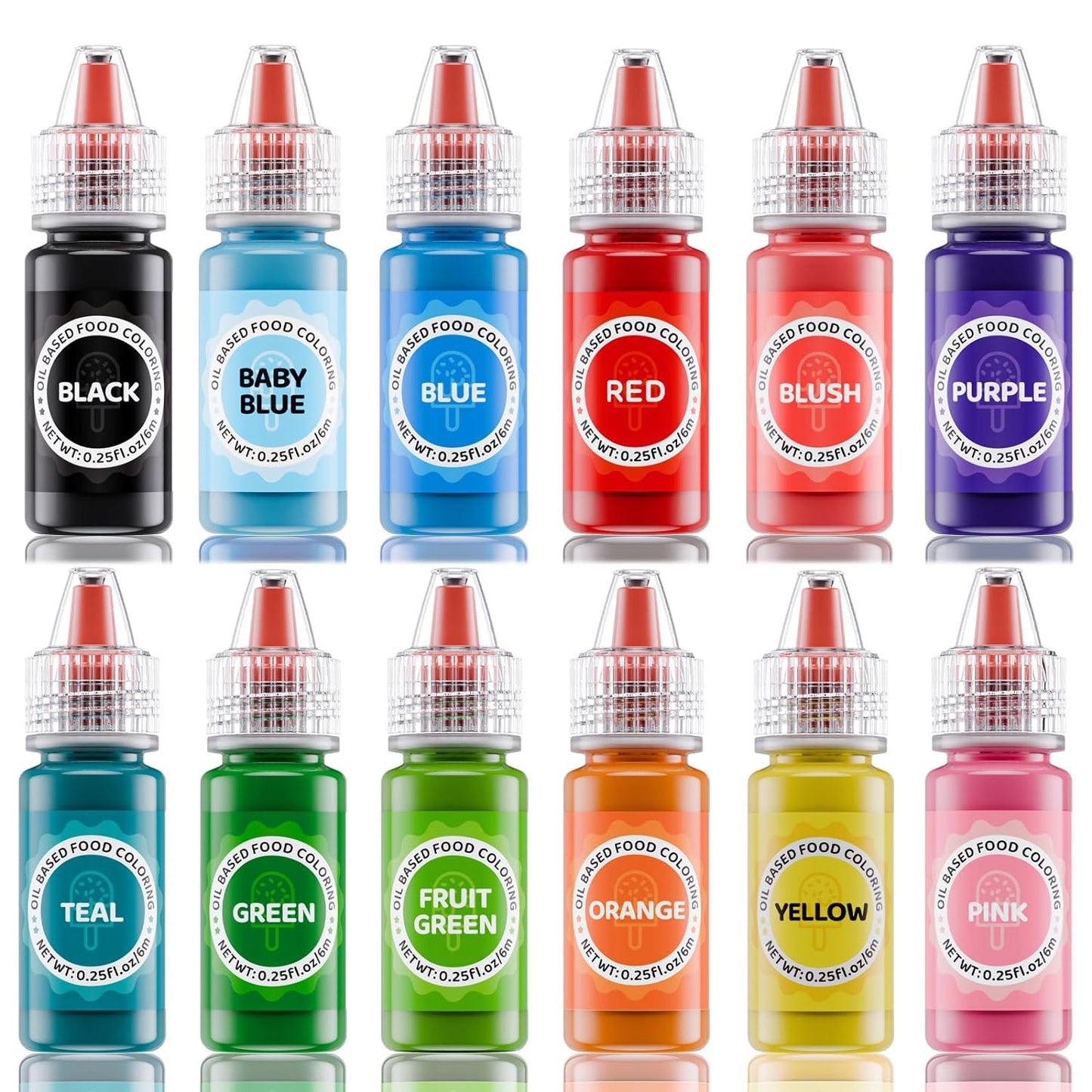 Oil Based Food Coloring for Chocolates - Jelife 12 Colors Oils Dye Set Flavorless Edible Food Color Vibrant Concentrated Neon Icing Colors for Candy Melts (6ml/Bottles)