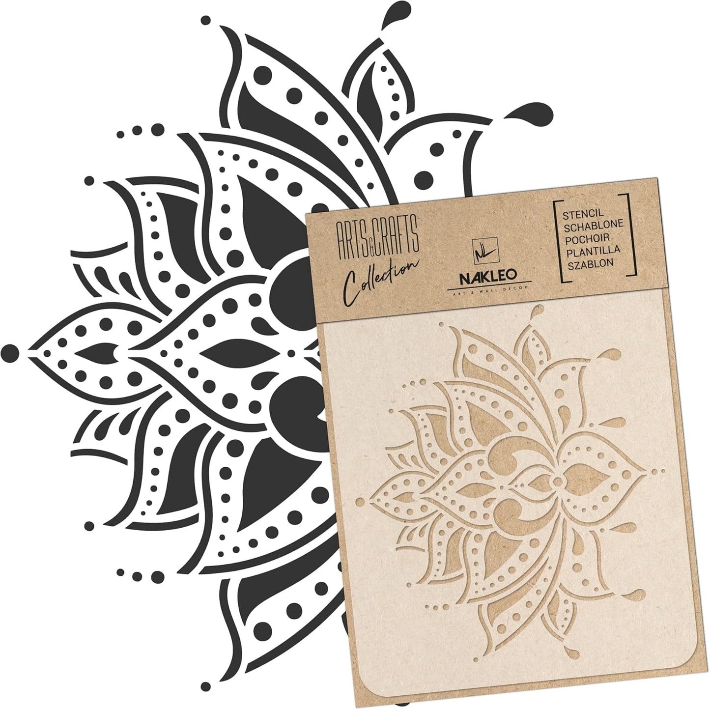 NAKLEO Painting Stencil for Crafts A4 8.3” x 11.8”, Indian Lotus Flower Pattern, Reusable Plastic DIY & Scrapbooking Drawing Template, Decoupage Art Home Decor, Wall Wood Fabric Furniture