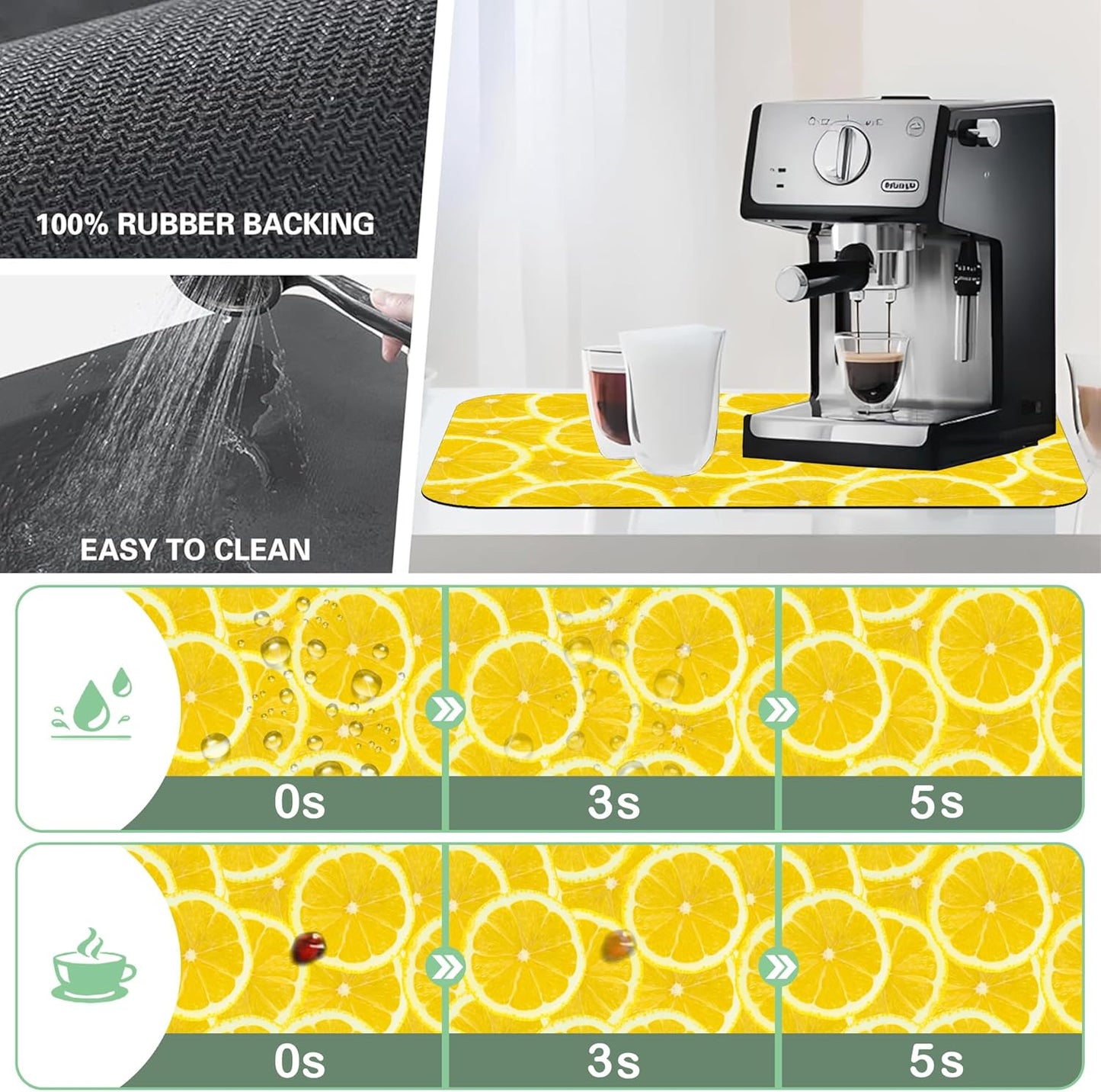 Fresh Yellow Lemon Slice Dish Drying Mat,12"X19" Absorbent Fast Dish Drying Mat for Kitchen Counter Pot and Pan, Kitchen Accessories