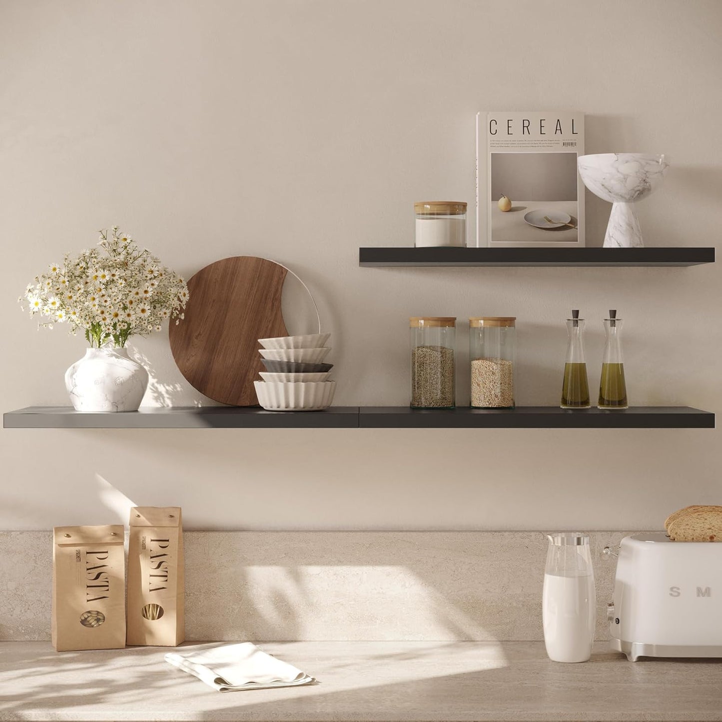 Wall Shelf Set of 1, Black Floating Shelves 36 in W x 10 in D x 1 in H, Wooden Floating Wall Shelf with Invisible Brackets for Living Room/Bedroom/Bathroom/Kitchen Storage and Decor