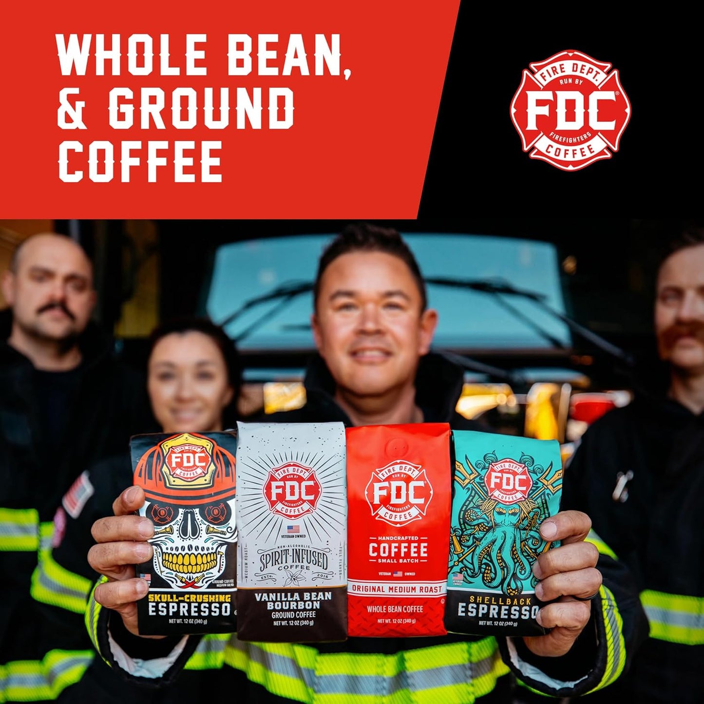 Fire Department Coffee - Gives Back to Firefighters - Bold & Smooth Dark Roast Coffee Beans - Roasted in the USA - Veteran Owned - Whole Bean - 12 oz