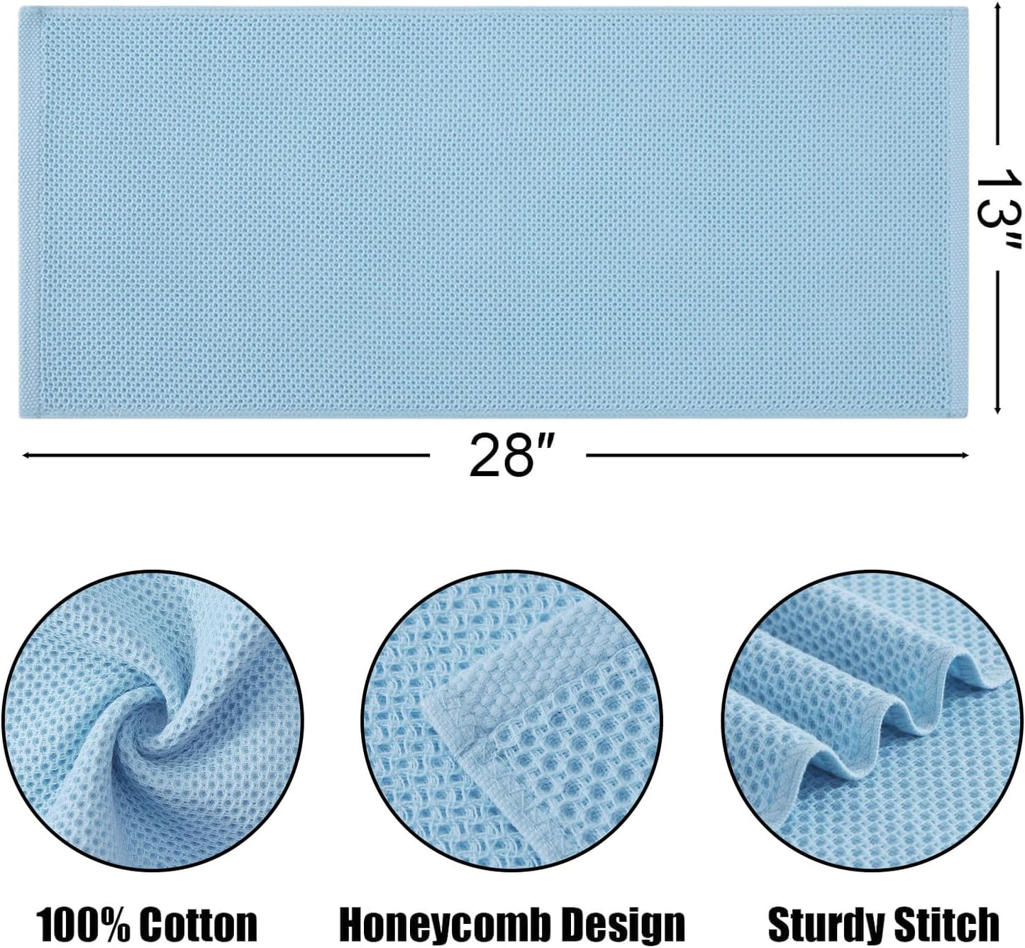 Kitinjoy 100% Cotton Waffle Weave Kitchen Towels (13 X 28 Inches, Sky Blue), 8-Pack Super Soft and Absorbent Dish Towels for Drying Dishes, Kitchen Hand Towels
