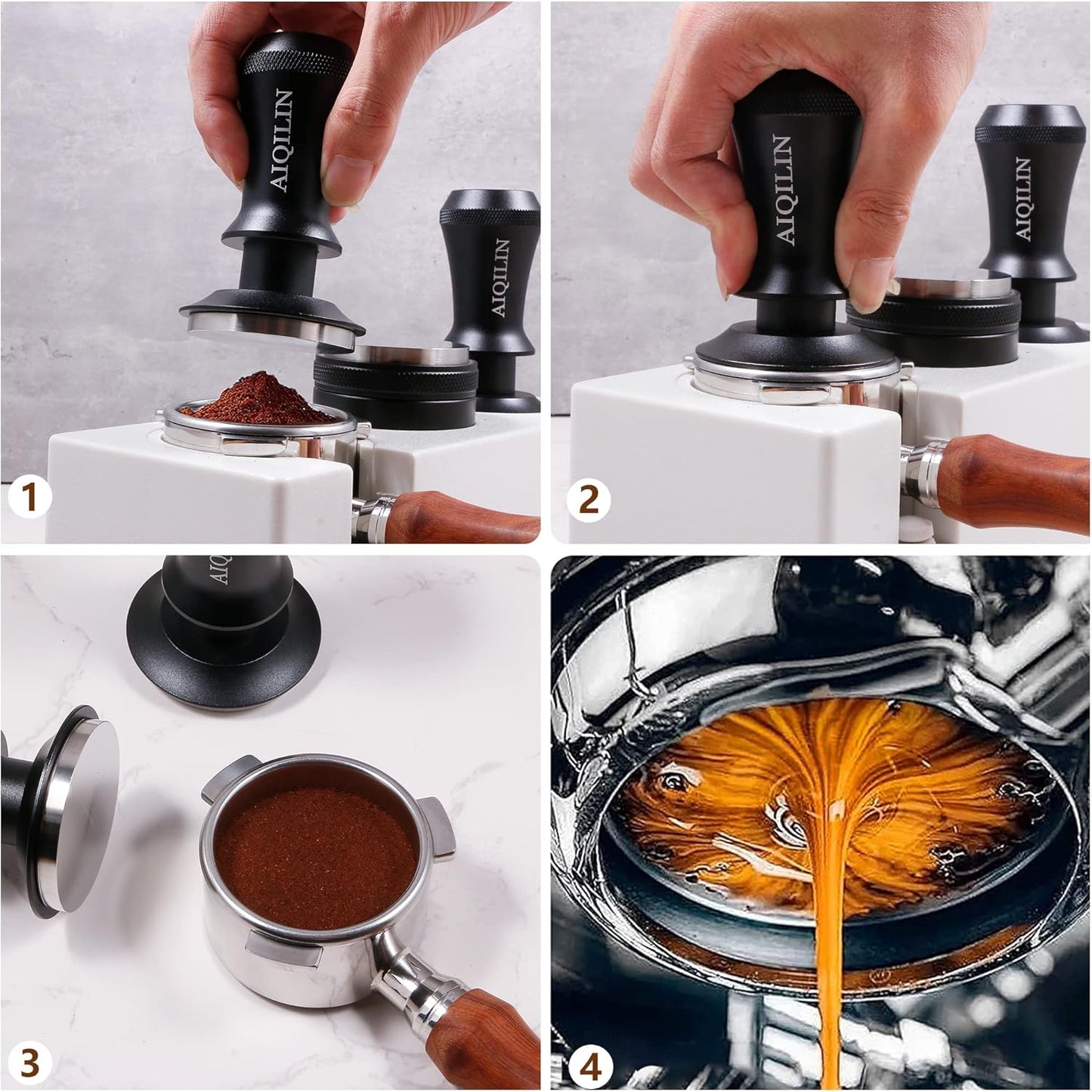 Espresso Tamper, Constant 30lb Coffee Tamper with double Calibrated Spring Loaded, Stainless Steel double spring loaded Coffee Tamper Fits for All Portafilters- Flat Base (58mm, BLACK)