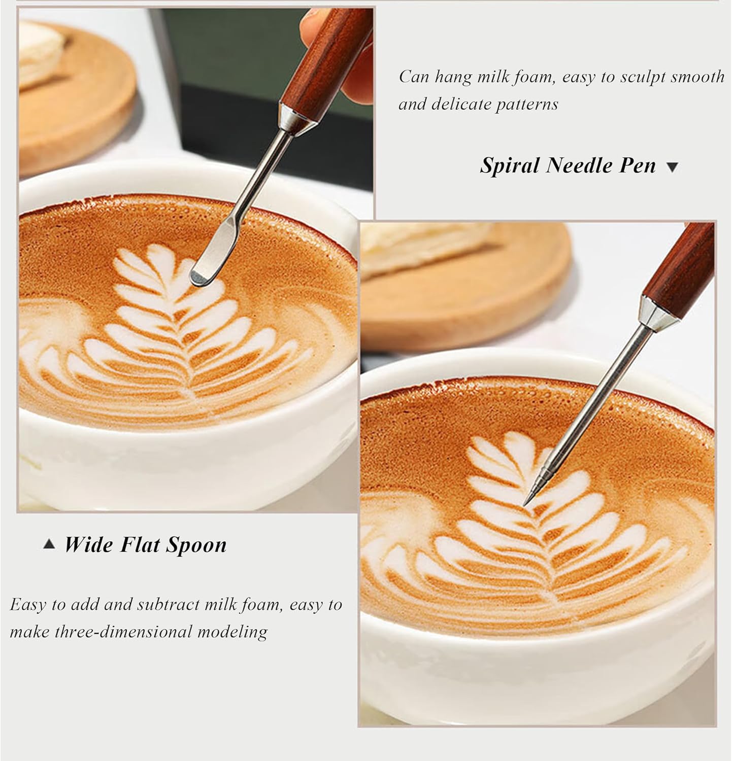 2 PCS Latte Art Pen Cinnamon Pen for Coffee,Barista Espresso Coffee Latte Art Tools Accessories for Coffee Bar Barista Make Creative Coffee Designs Decors,Stainless Steel Wood,LXLVOUEG