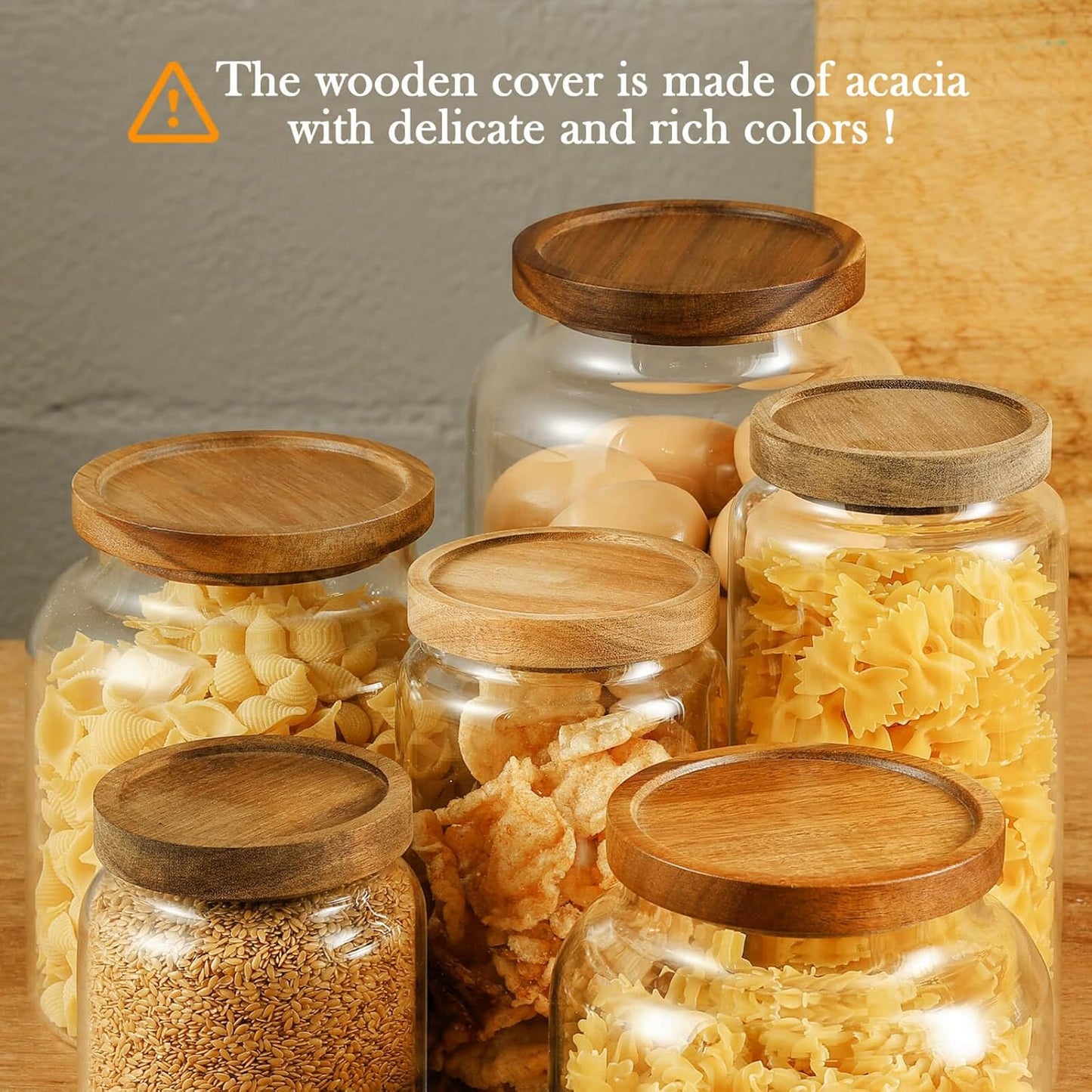 Labina Glass Storage Container Airtight Food Jars Kitchen Canister with Wood Lids, 54 Oz (1600ml) Wide Mouth Pantry Organization Glass Jar for Flour, Sugar, Cookie, Spagetti, Nuts and Candy
