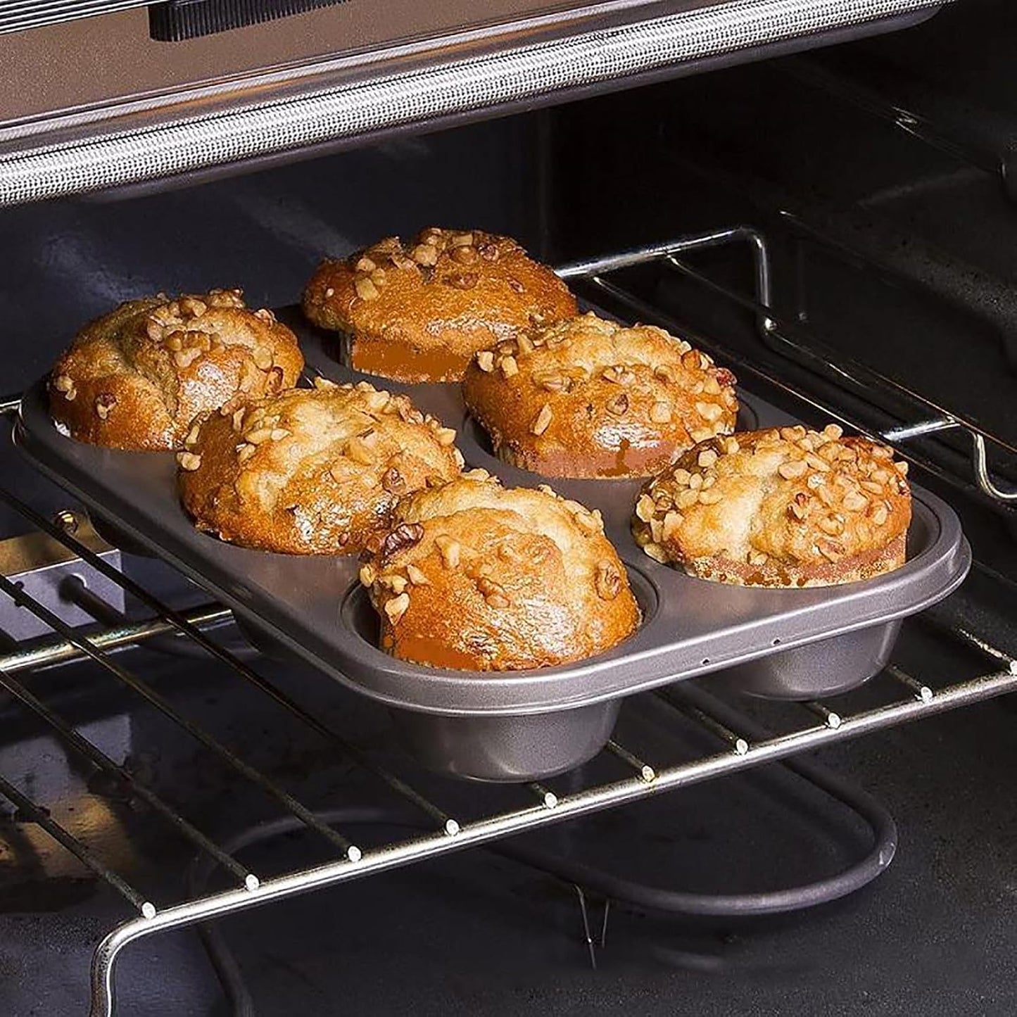 2 Packs Nonstick Round Muffin Baking Pan Tin, 6-Cup Muffin Tin, Cupcake Pans, Cheesecake Pans, Carbon Steel, Gold