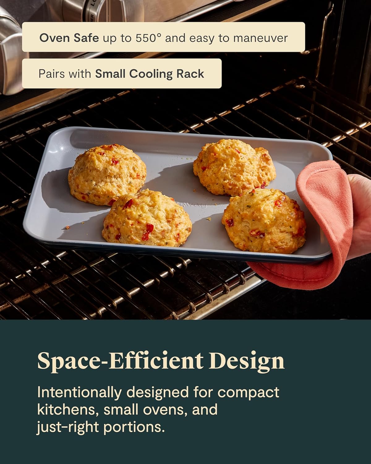 Caraway Nonstick Ceramic Small Baking Sheet (9x13”) – Non-Toxic, PTFE & PFOA Free – Oven Safe – Aluminized Steel Core – Mini Sheet Pan for Baking, Roasting & More - Gray