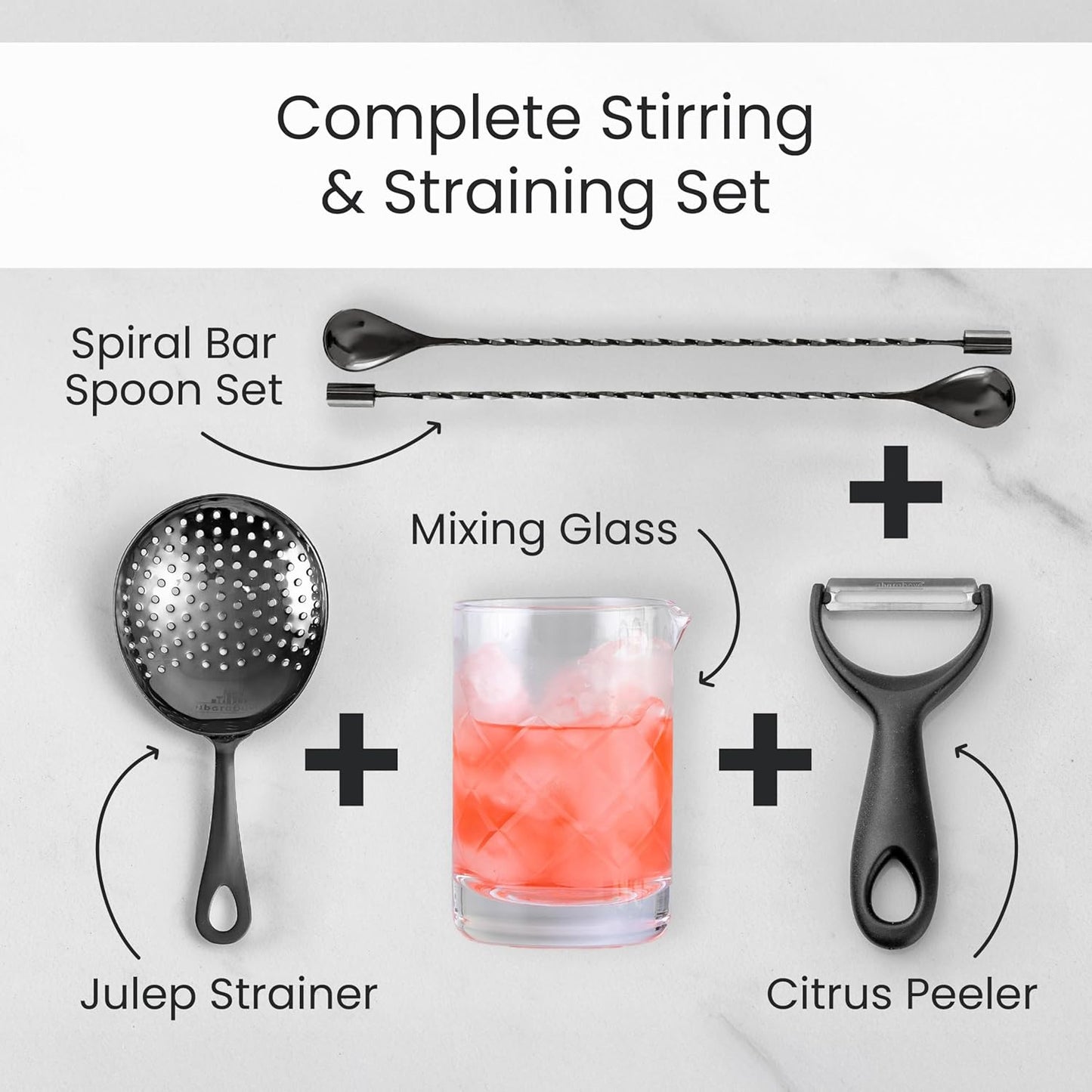 A Bar Above Bar Spoon Set, Spiral Handle, Stainless Steel Mixing Spoons for Cocktail Mixer Set, to Stir and Layer, Basic Professional or Home Bars Accessories (Gold, Spiral)