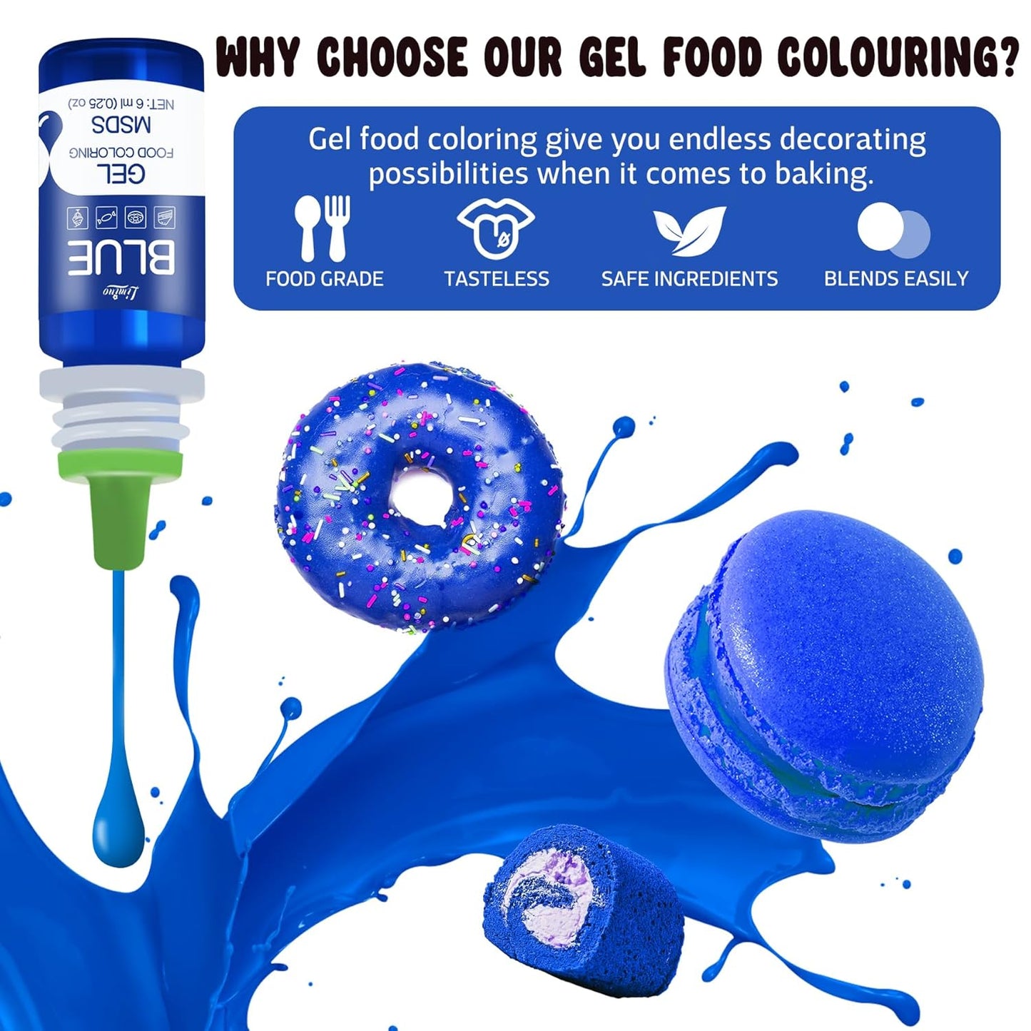Gel Food Coloring - 4.5oz Vivid Food Coloring Gel for Baking, Cake Decorating, Cookie, Fondant, Macaron - Tasteless Concentrated Edible Food Color Dye for Icing, Slime, Drinks, DIY Crafts (Blue)