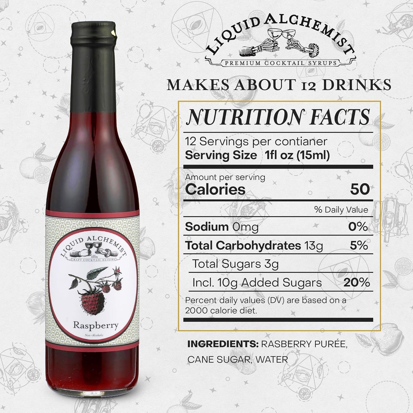 Liquid Alchemist Raspberry Syrup for Drinks - Real Ingredients Make the Perfect Summer Cocktail or Margarita Mix - Our Raspberry Cocktail Syrup is Non-GMO & Vegan (12 oz)