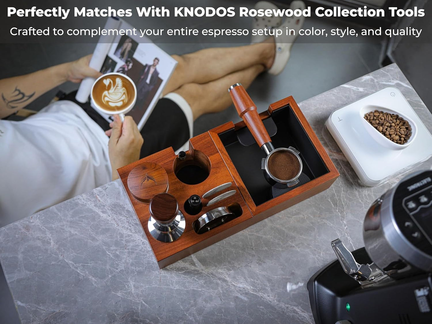 Rosewood Espresso Knock Box – Coffee Puck Bin with Shock-Absorbing Bar & Non-Slip Base | Premium Coffee Grounds Container for Espresso Stations & Home Barista Setups