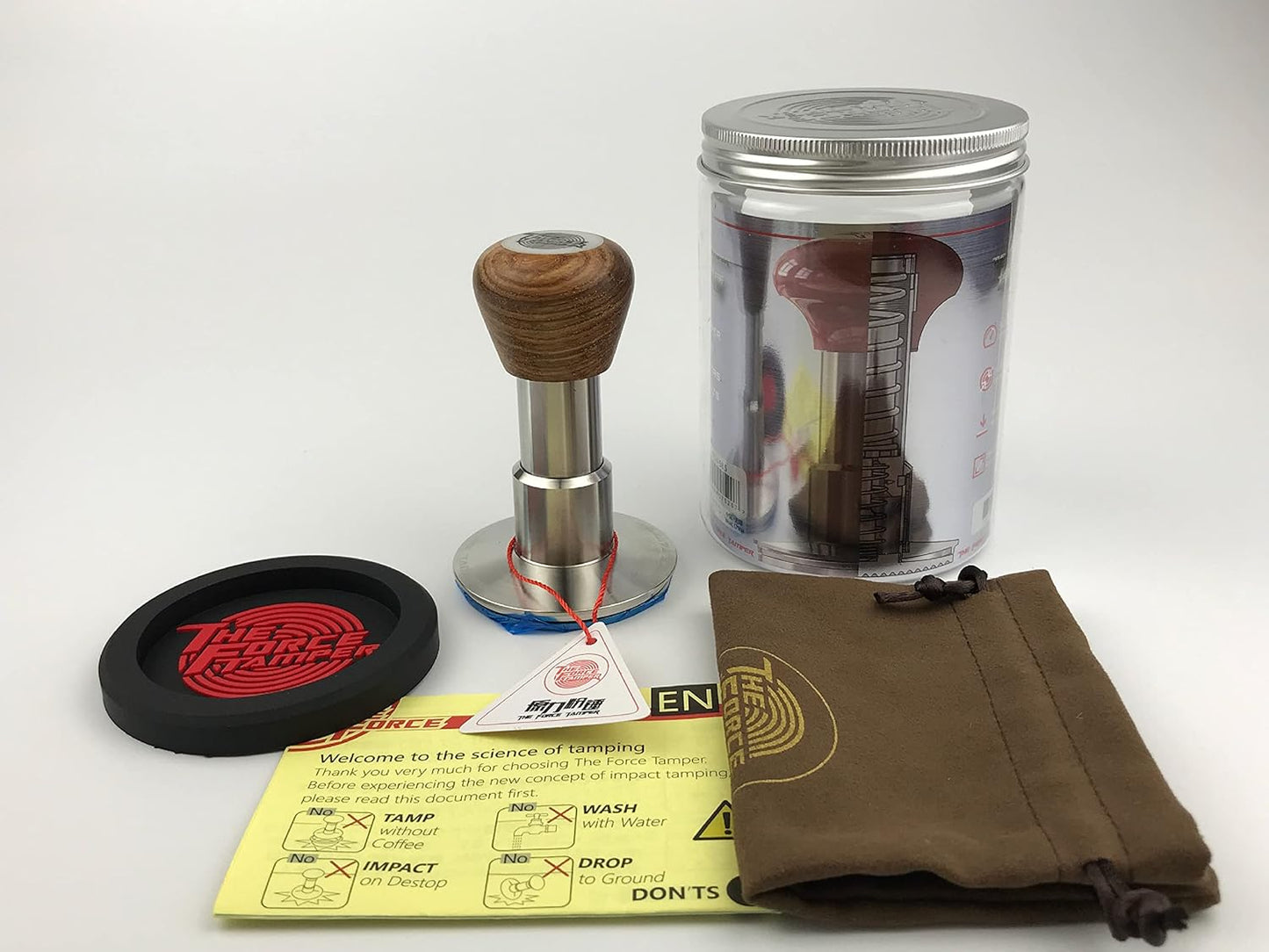The Force Tamper Automatic Impact Coffee Tamper Standard Set Wood Handle (Triangle, 58.35mm)