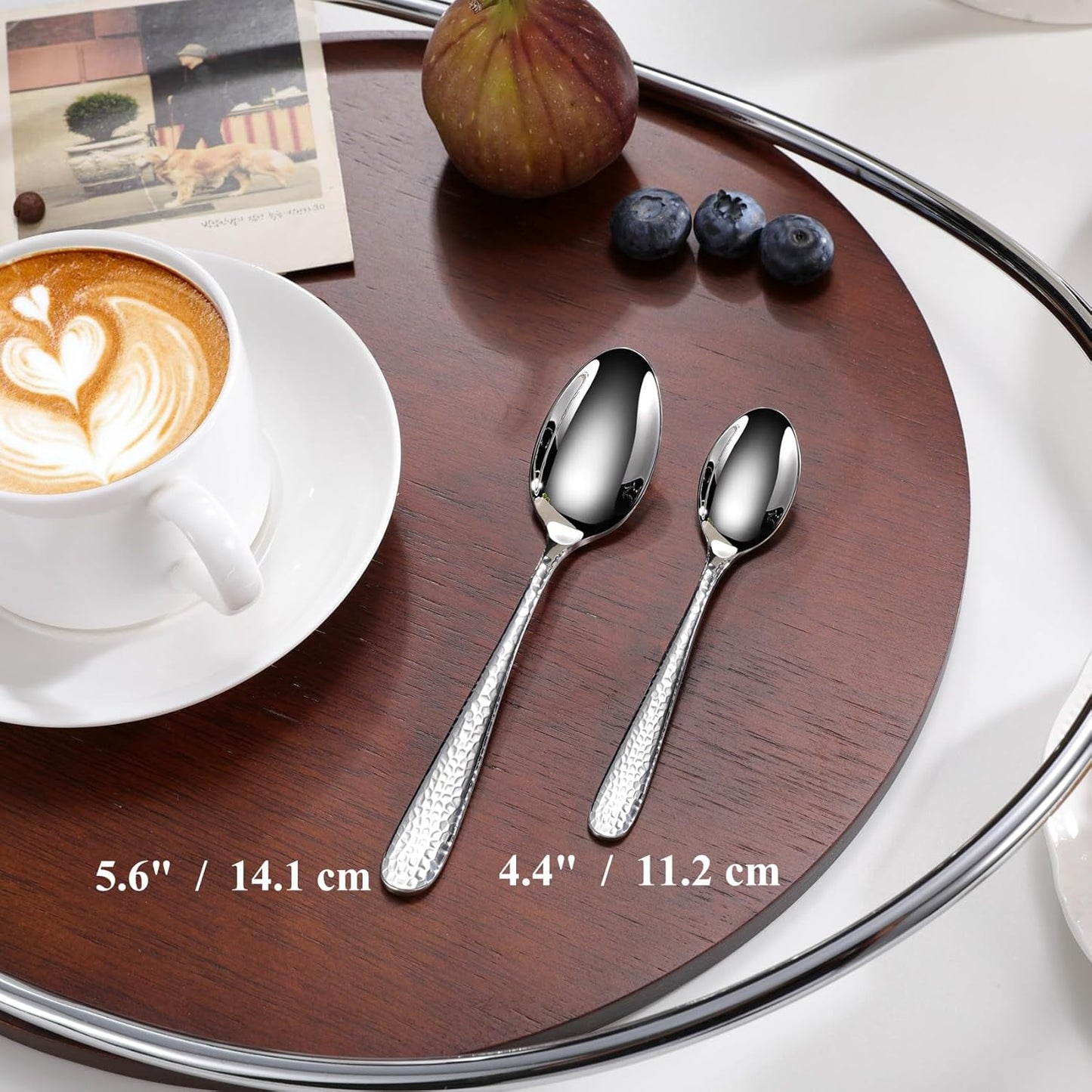 KEAWELL Premium Louise Hammered Demitasse Espresso Spoons: 12-Piece Set, 4.4-Inch Small Size, 18/10 Stainless Steel, Dishwasher Safe (12, 4.4 inches)