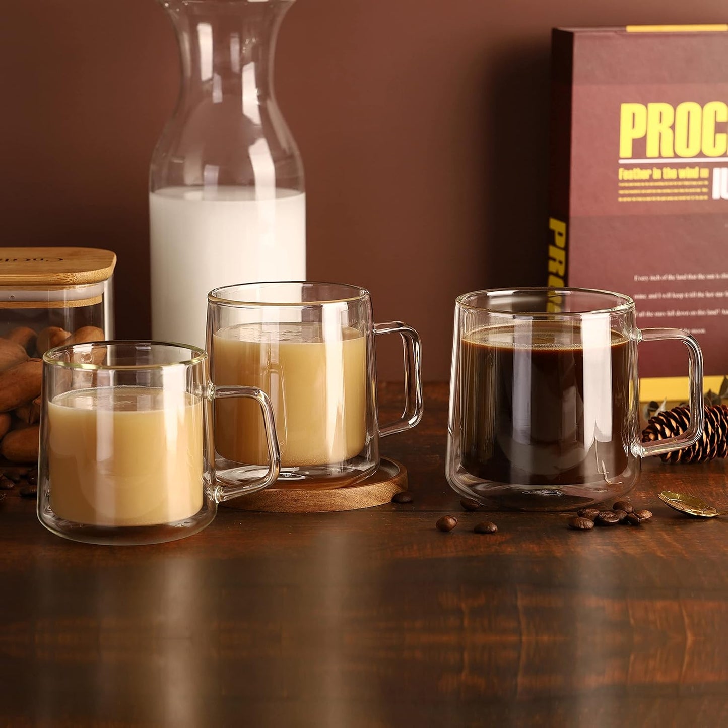 CNGLASS Double Wall Glass Coffee Mugs 15.2oz(450ml),Large Clear Insulated Glass Espresso Cup with Handle,Set of 1