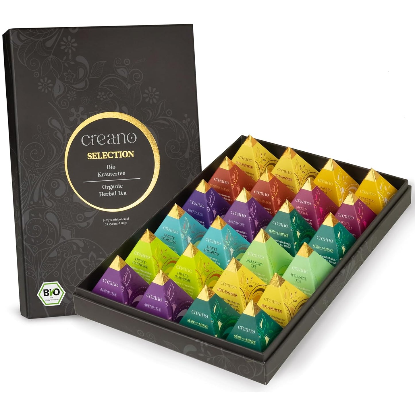 Creano Organic Herbal Tea Gift Set "Organic Herbal Tea" – 24 Pyramid Tea Bags in 9 Different Varieties – 60 g*