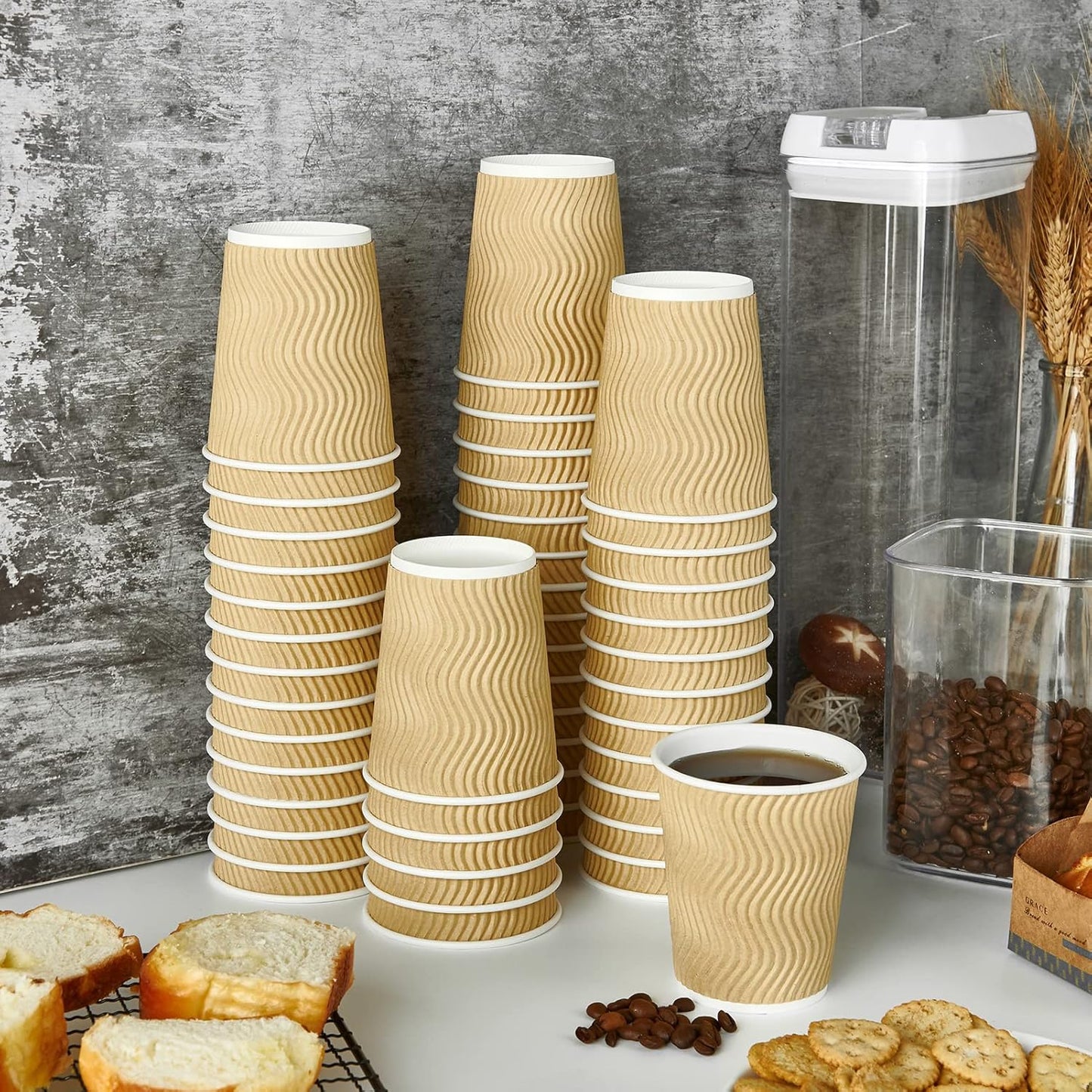 8 OZ Coffee Cups, 120 Count Insulated Ripple Wall Paper Hot Coffee Cups for Hot Beverage