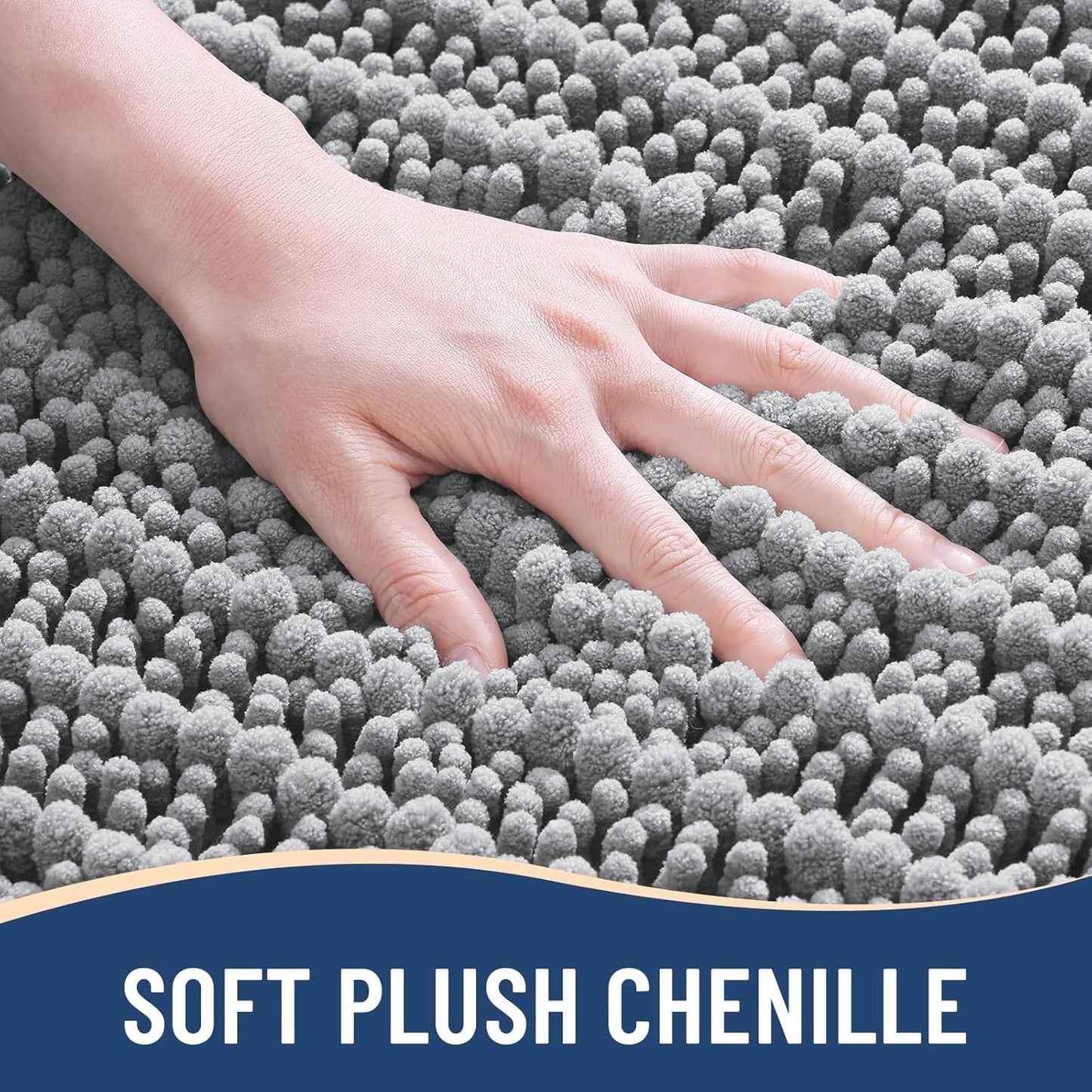 Arotive Luxury Chenille Bathroom Rug Mat, Extra Soft Thick Absorbent Shaggy Bath Rugs, Non-Slip Machine Wash Dry, Plush Bath Mats for Bathroom, Shower and Tub, 60x20, Light Grey