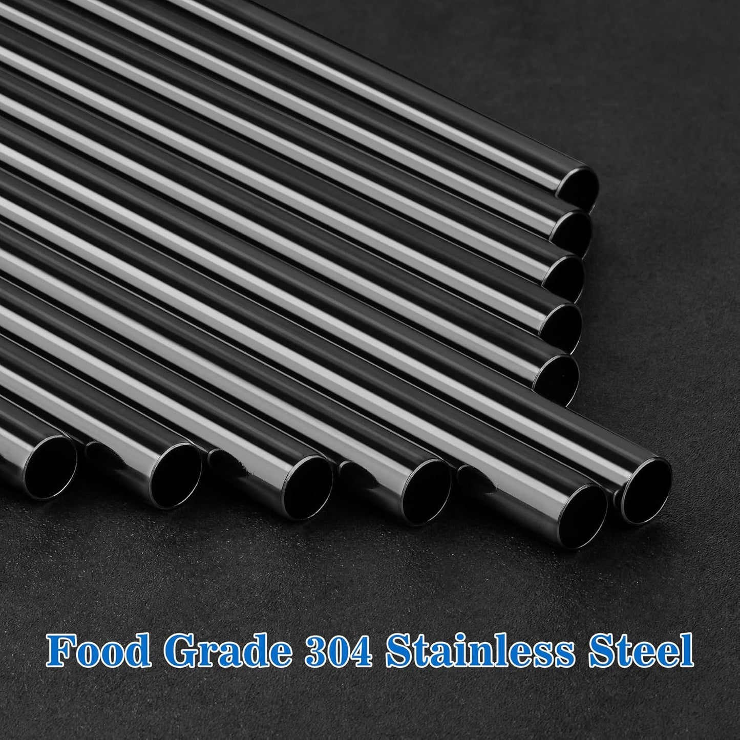 Tomorotec 40oz Straws, 14PCS Stainless Steel Replacement Straws for Stanley 40oz Adventure Quencher Travel Tumblers with Cleaning Brushes 2PCS, Food-Grade, Dishwasher Safe for Smoothies (Black)